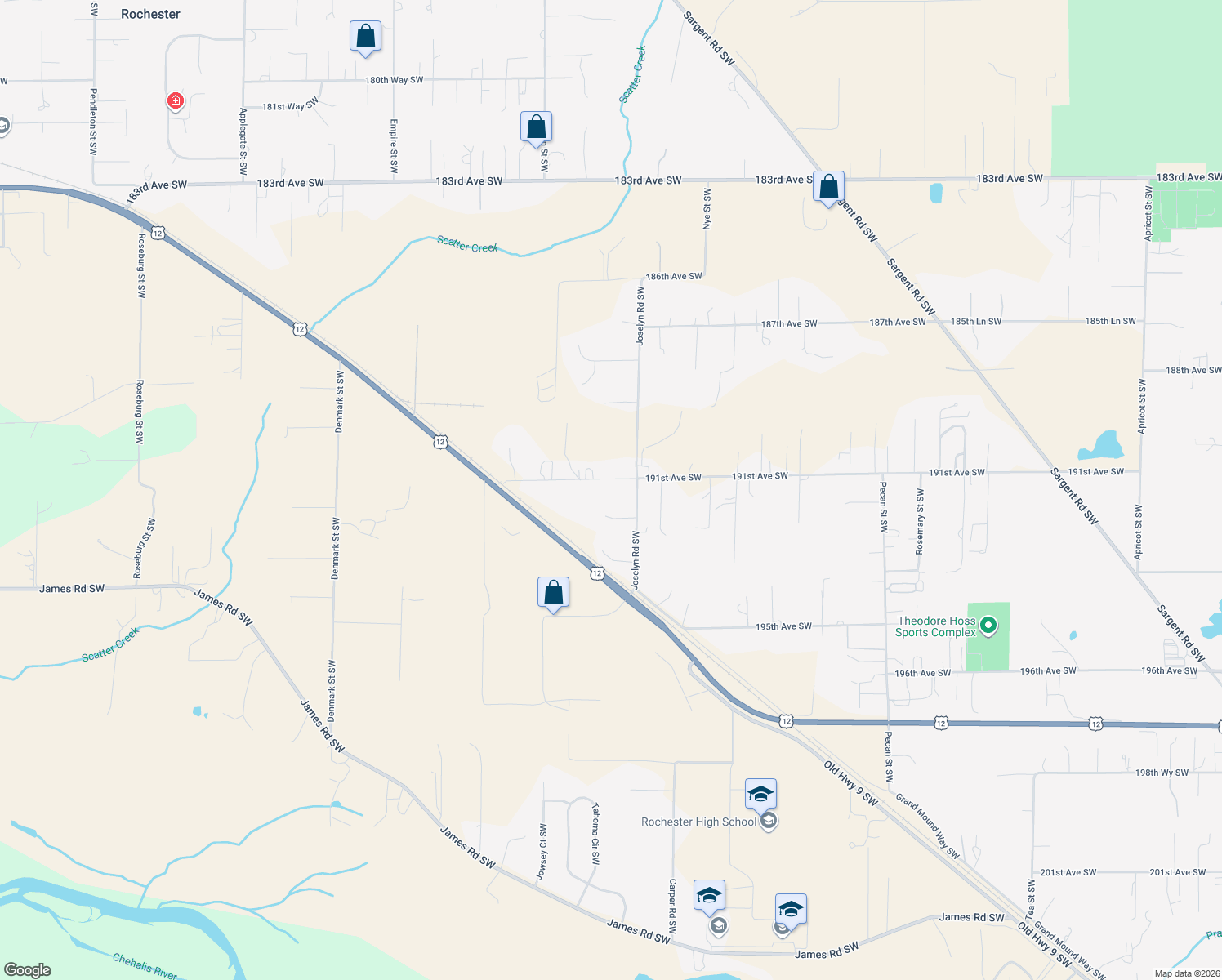 map of restaurants, bars, coffee shops, grocery stores, and more near 8011 191st Avenue Southwest in Rochester
