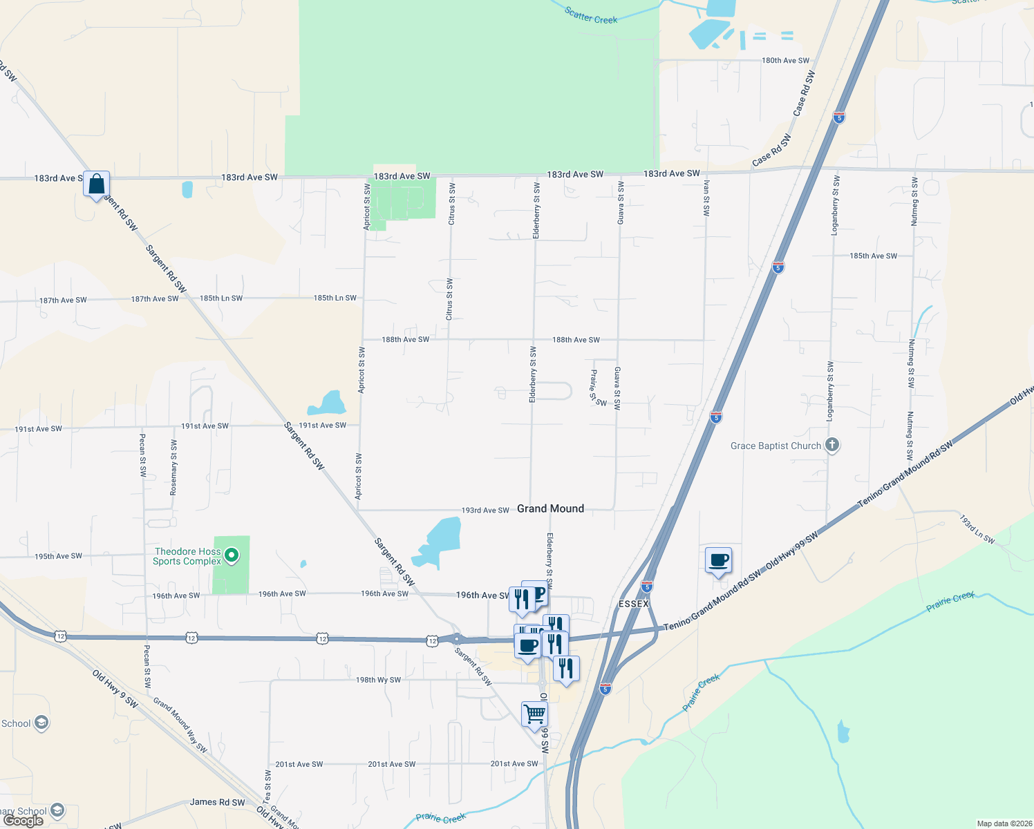 map of restaurants, bars, coffee shops, grocery stores, and more near 19027 Elderberry St SW in Rochester