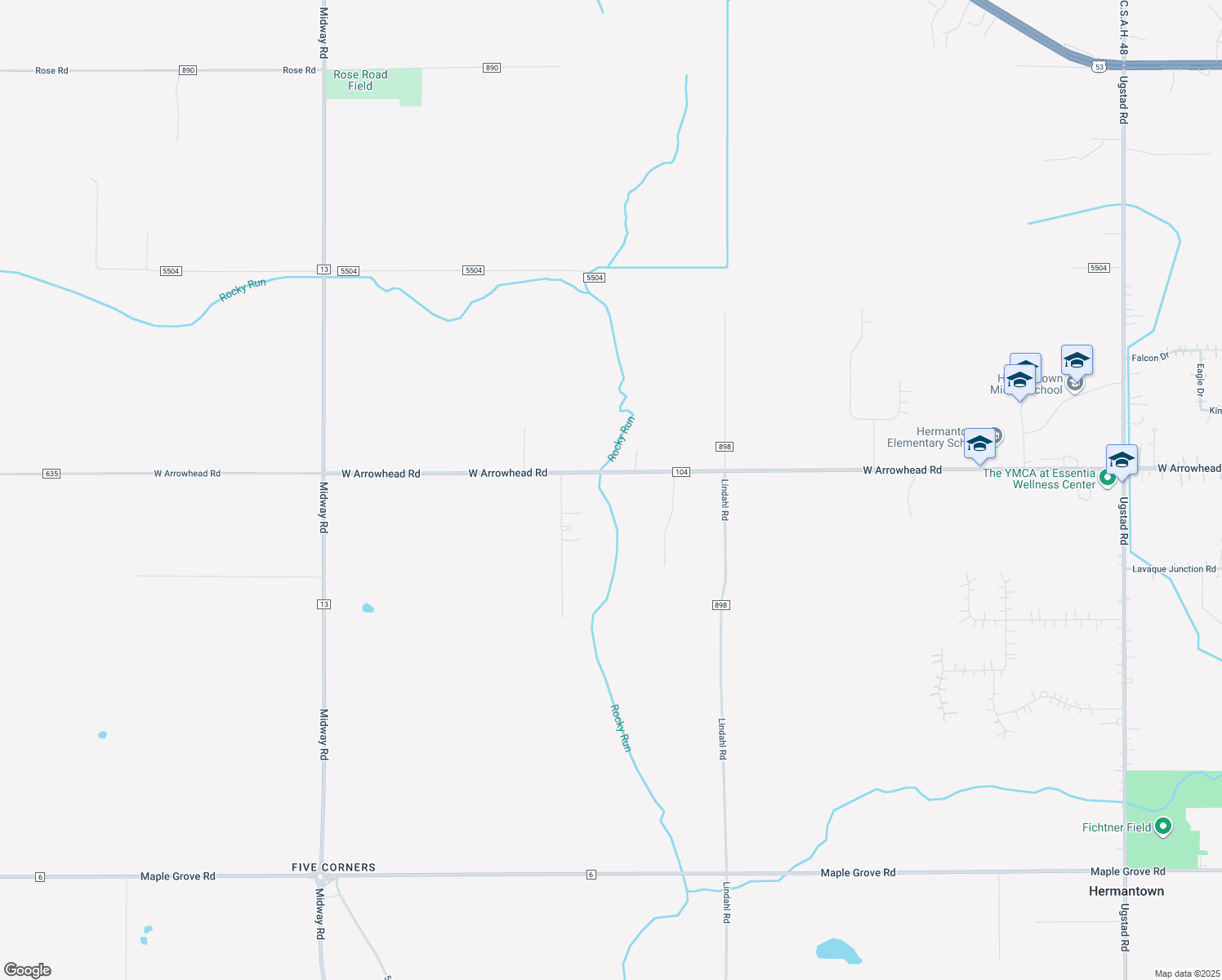 map of restaurants, bars, coffee shops, grocery stores, and more near 5546 West Arrowhead Road in Hermantown