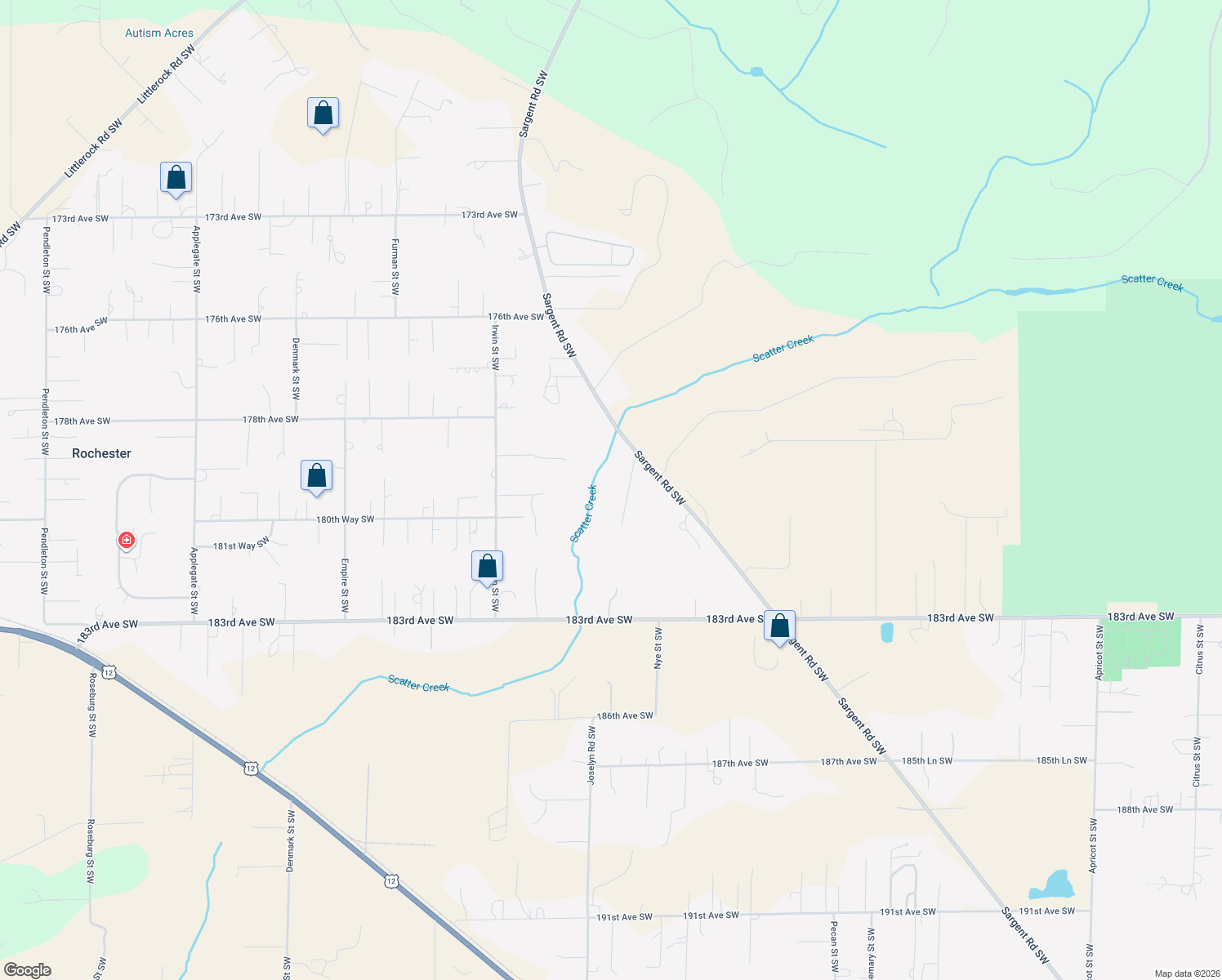 map of restaurants, bars, coffee shops, grocery stores, and more near 18011 Mi Lane Southwest in Rochester