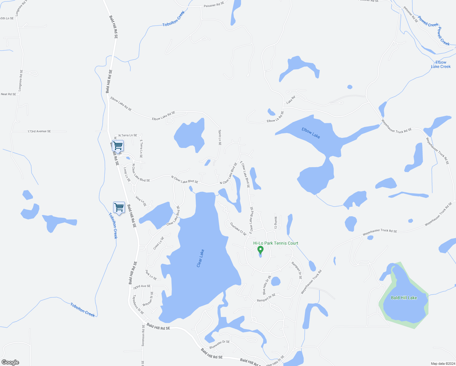 map of restaurants, bars, coffee shops, grocery stores, and more near 17603 Pond View Court Southeast in Yelm