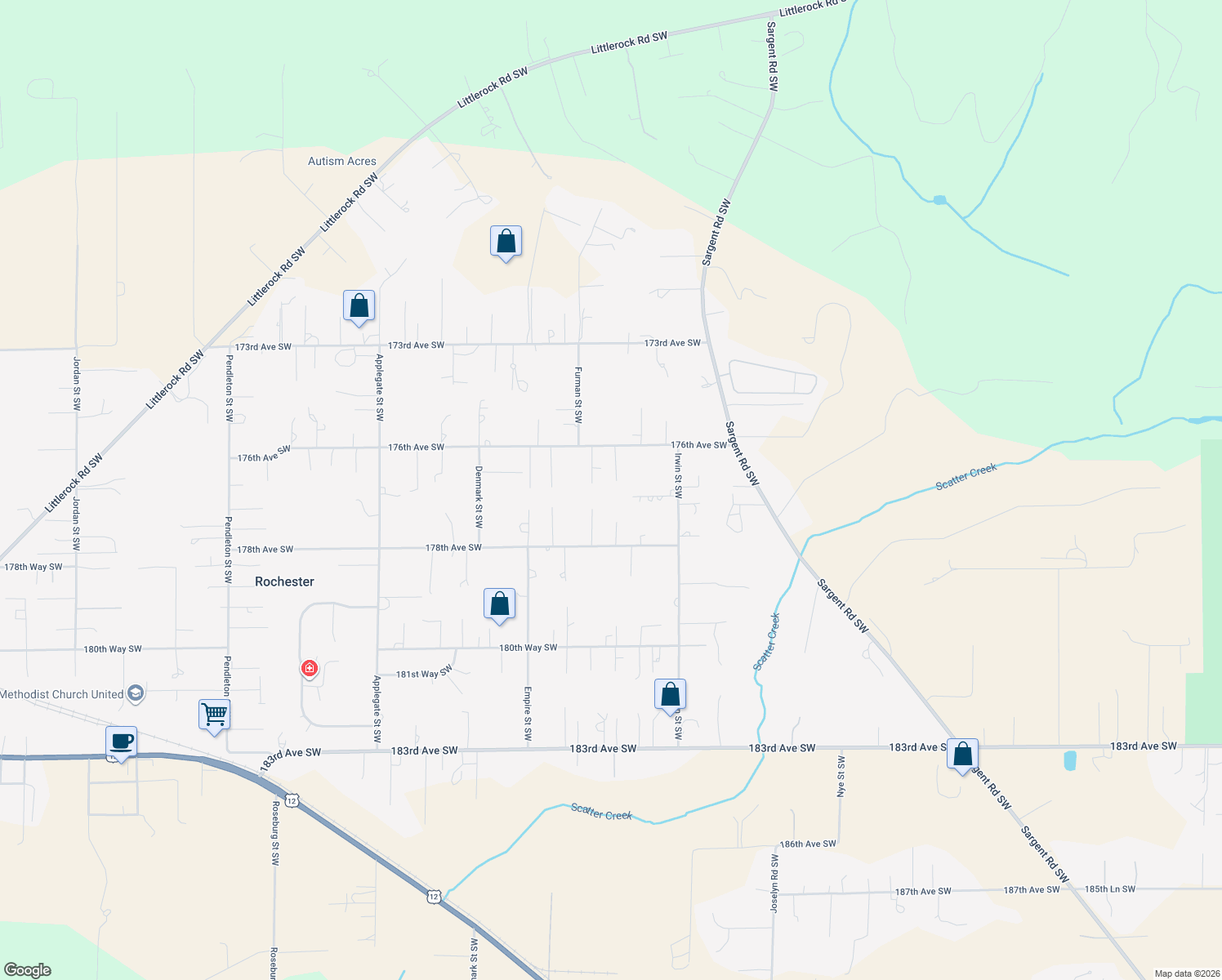 map of restaurants, bars, coffee shops, grocery stores, and more near 8411 176th Avenue Southwest in Rochester