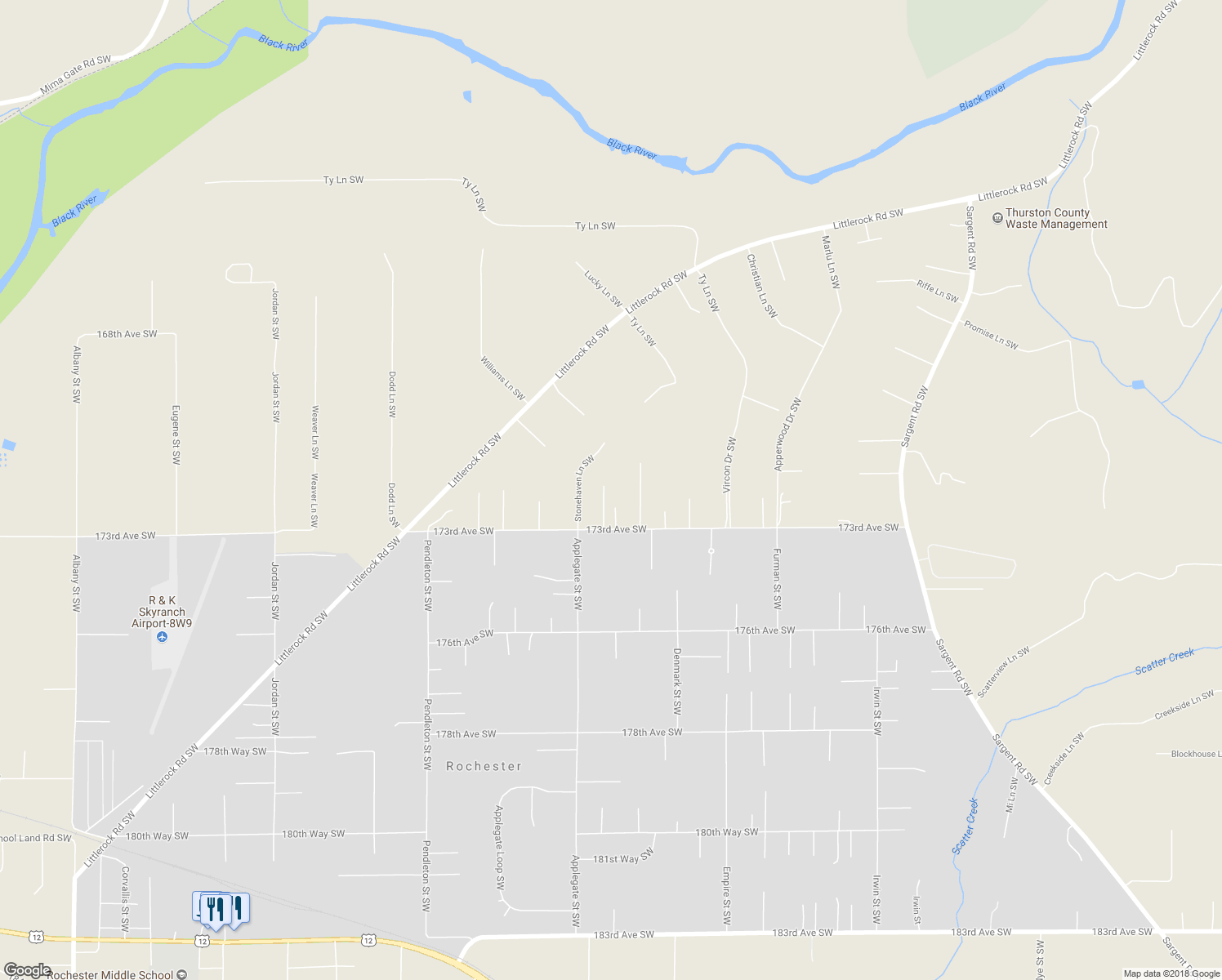 map of restaurants, bars, coffee shops, grocery stores, and more near 8834 173rd Avenue Southwest in Rochester