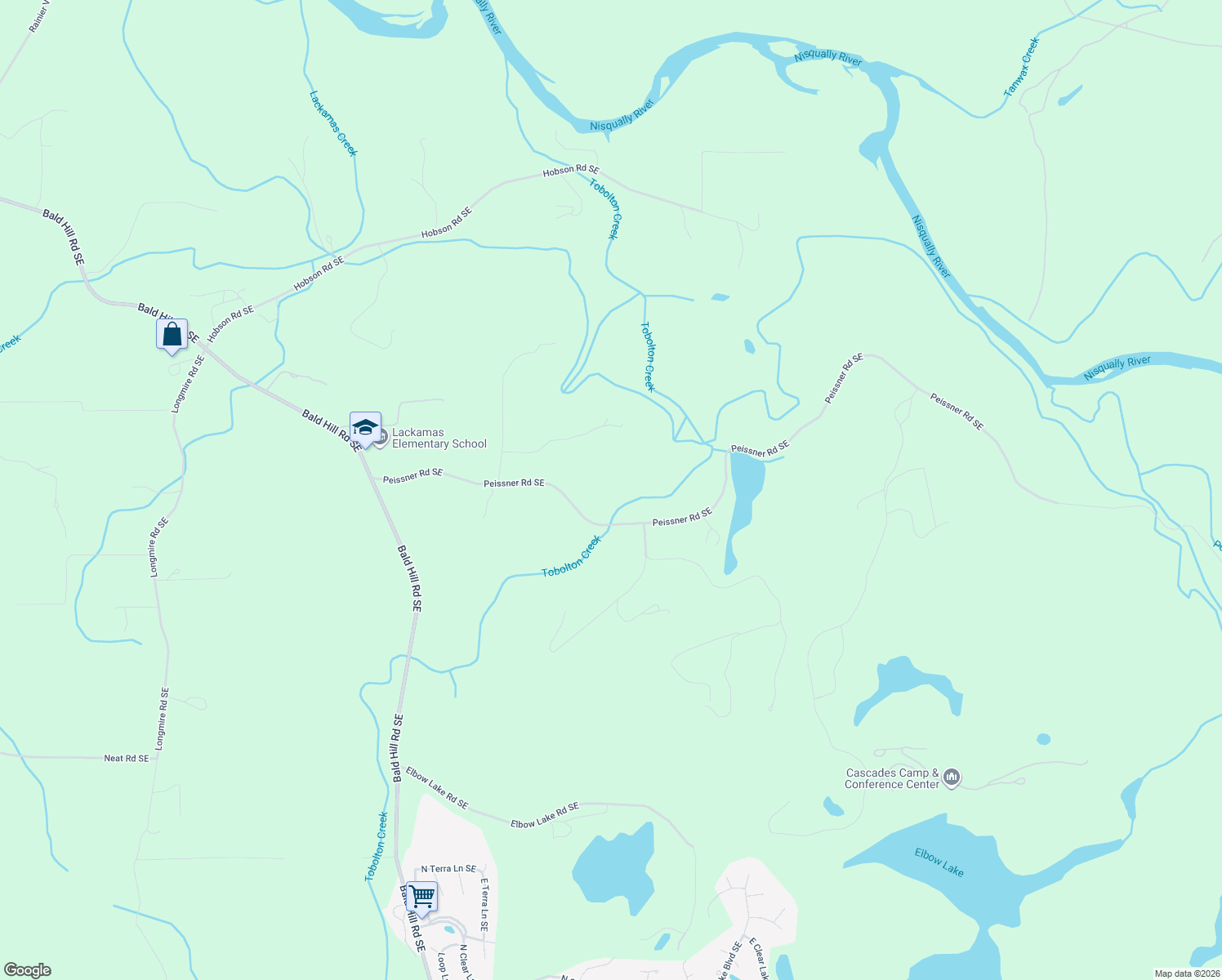 map of restaurants, bars, coffee shops, grocery stores, and more near 22030 Piessner Road Southeast in Yelm