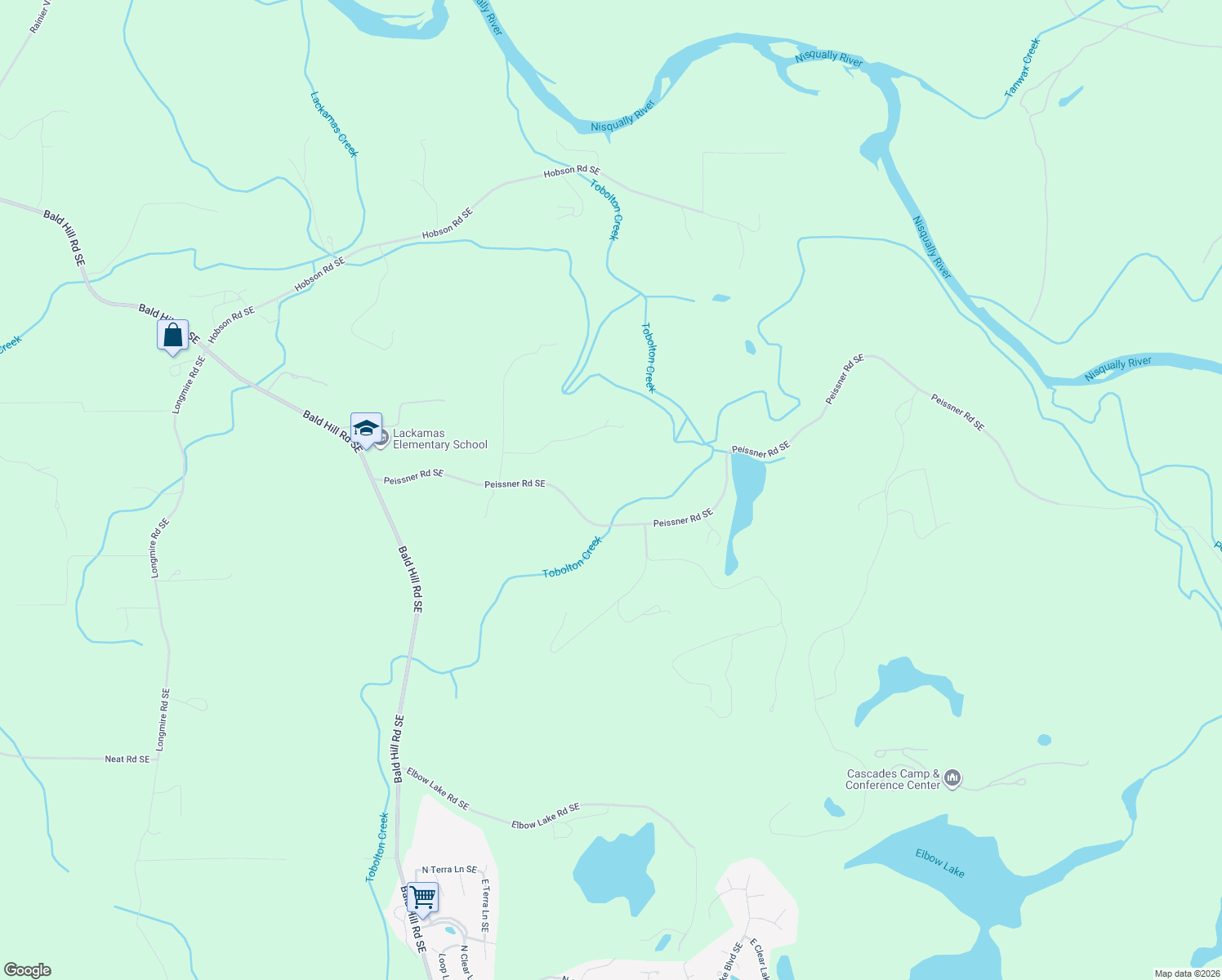 map of restaurants, bars, coffee shops, grocery stores, and more near 22030 Piessner Road Southeast in Yelm