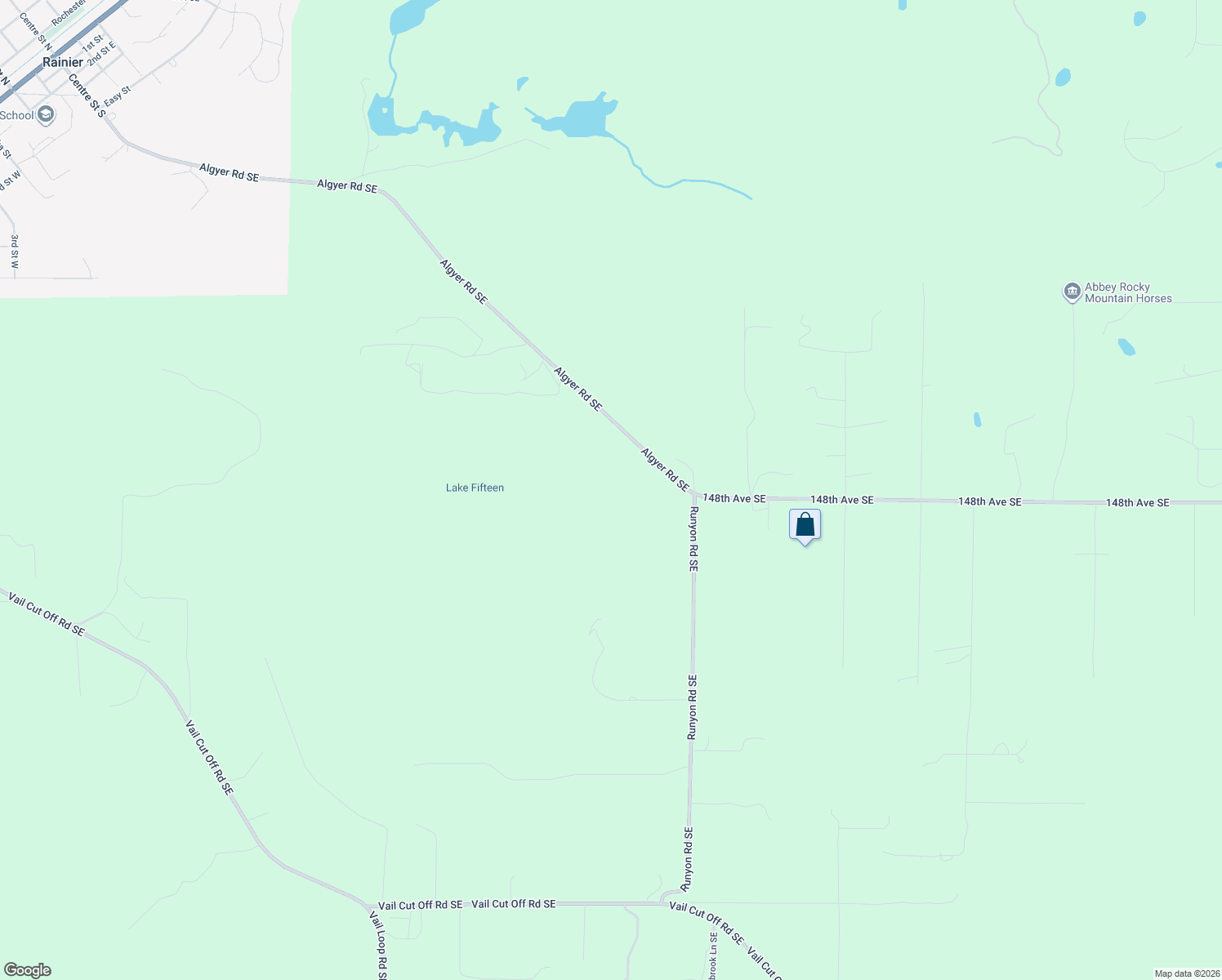 map of restaurants, bars, coffee shops, grocery stores, and more near 13441-13447 Algyer Road Southeast in Rainier