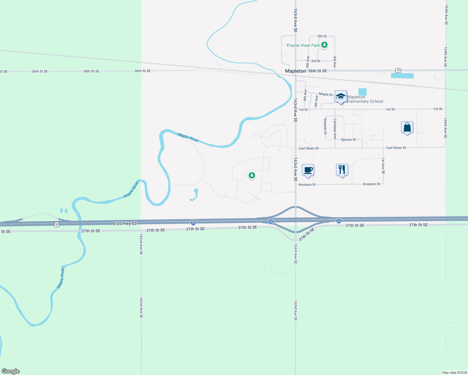 map of restaurants, bars, coffee shops, grocery stores, and more near 506 Ashley Boulevard in Mapleton