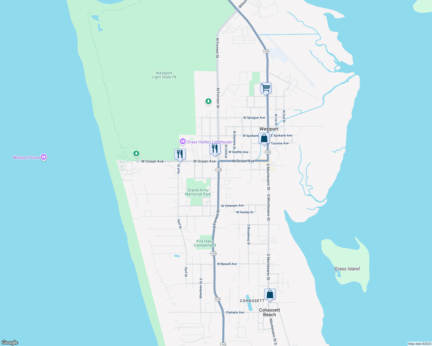map of restaurants, bars, coffee shops, grocery stores, and more near 205 South Forrest Street in Westport