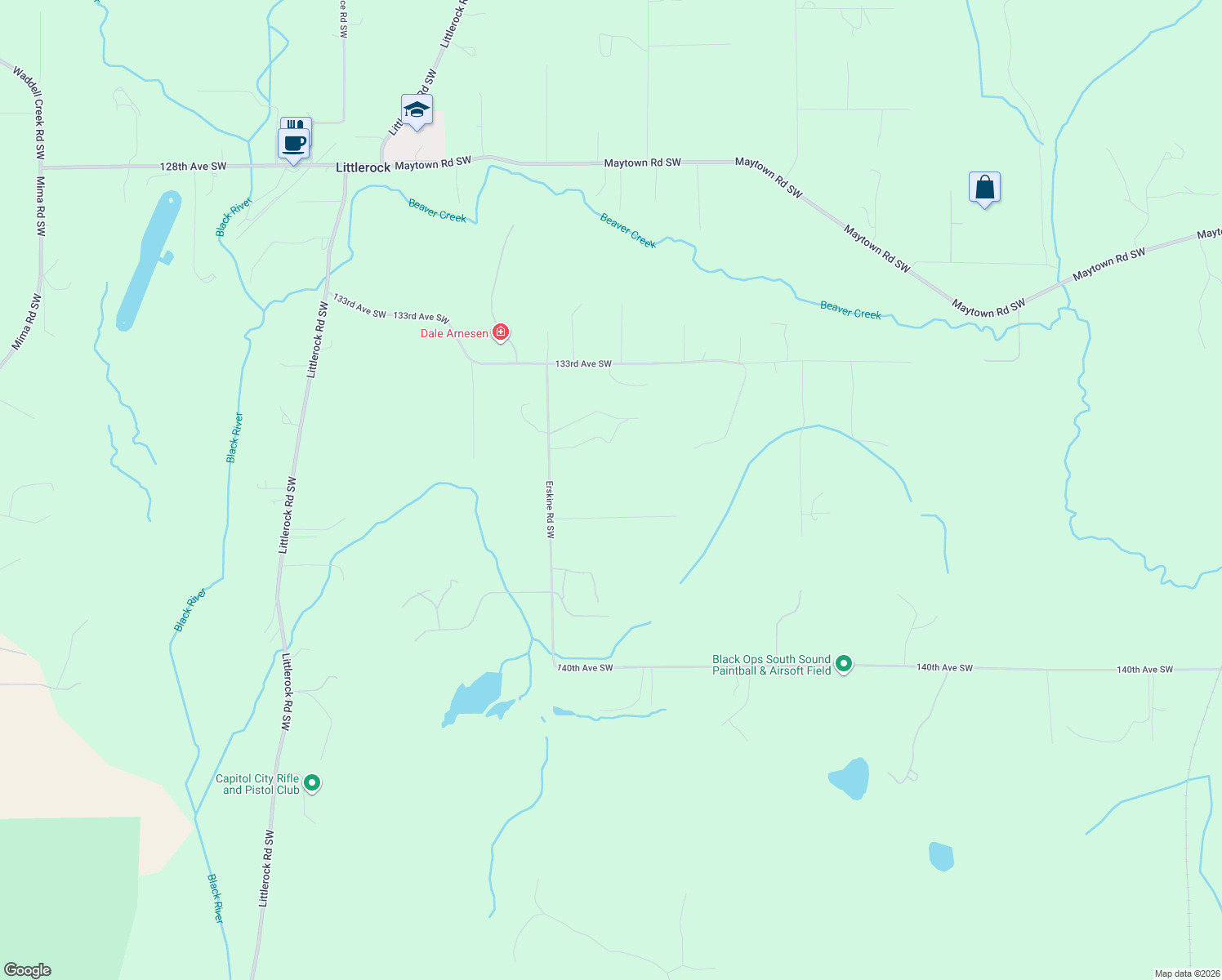 map of restaurants, bars, coffee shops, grocery stores, and more near 5842 137th Avenue Southwest in Rochester