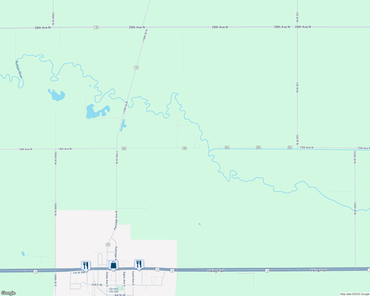 map of restaurants, bars, coffee shops, grocery stores, and more near 11010 15th Avenue North in Glyndon