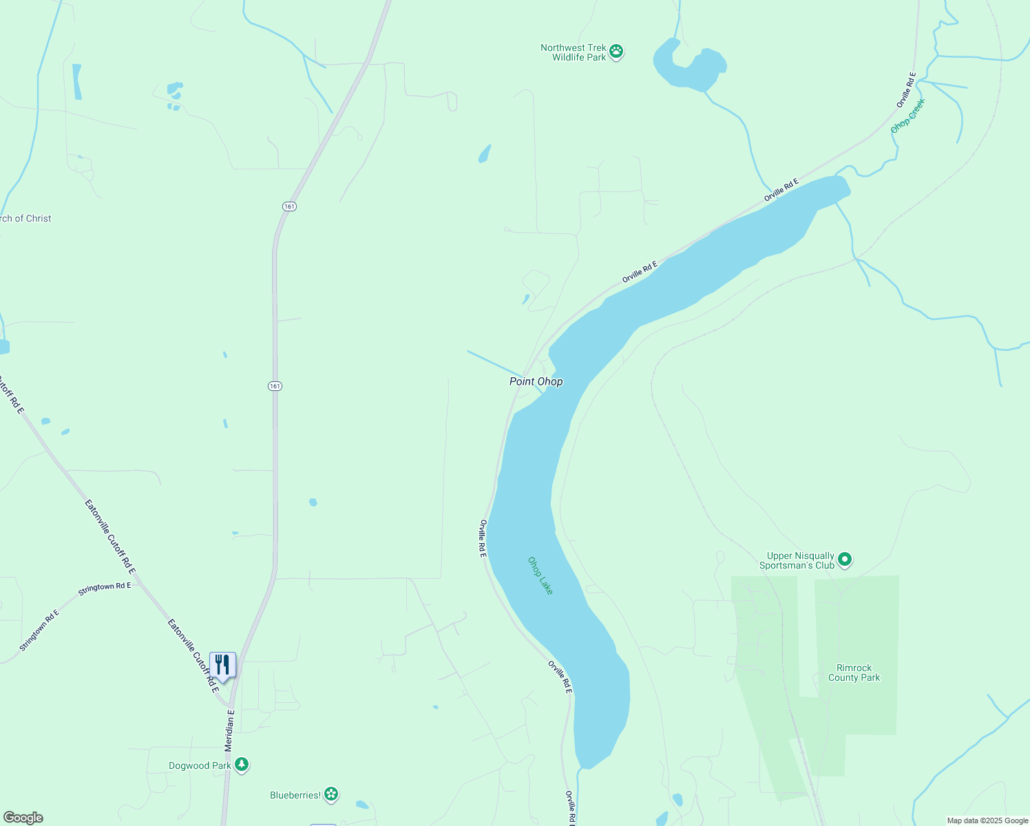 map of restaurants, bars, coffee shops, grocery stores, and more near 11512 Orville Road East in Eatonville