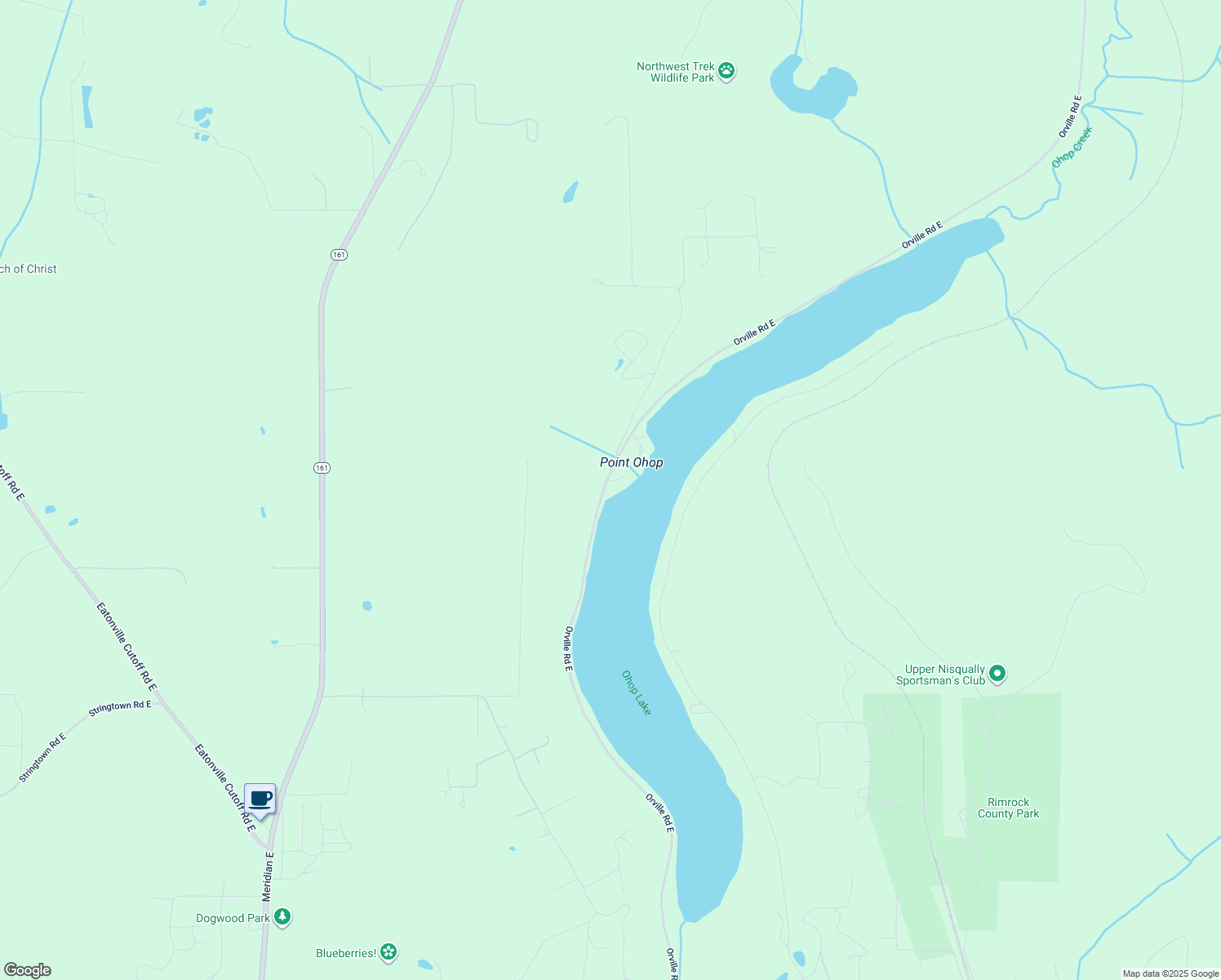 map of restaurants, bars, coffee shops, grocery stores, and more near 11512 Orville Road East in Eatonville