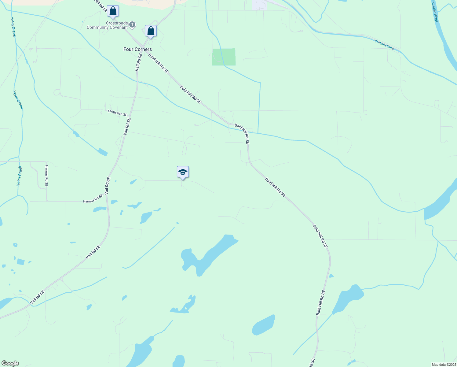 map of restaurants, bars, coffee shops, grocery stores, and more near 12446 Witland Lane Southeast in Yelm