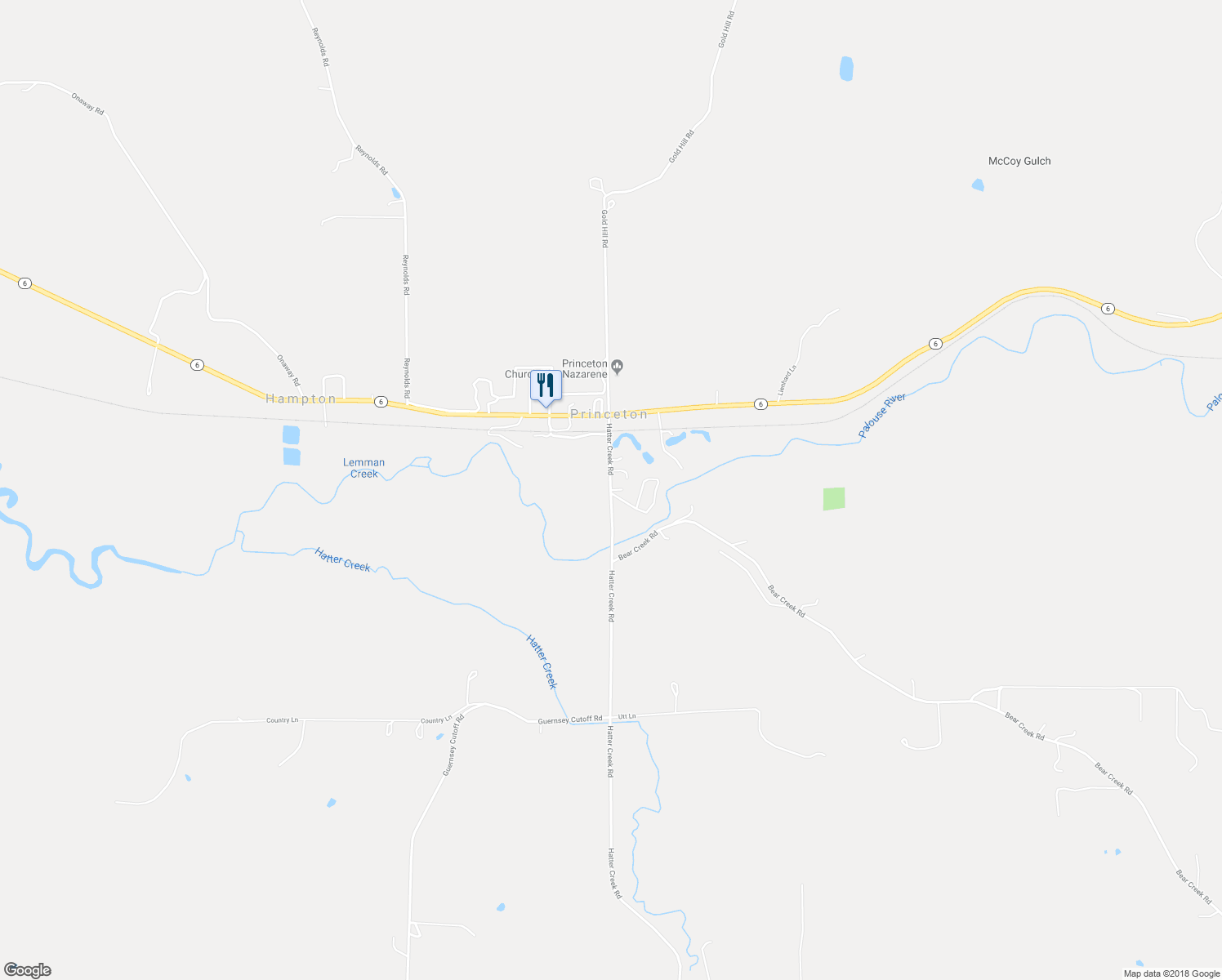 map of restaurants, bars, coffee shops, grocery stores, and more near Hatter Creek Road in Princeton
