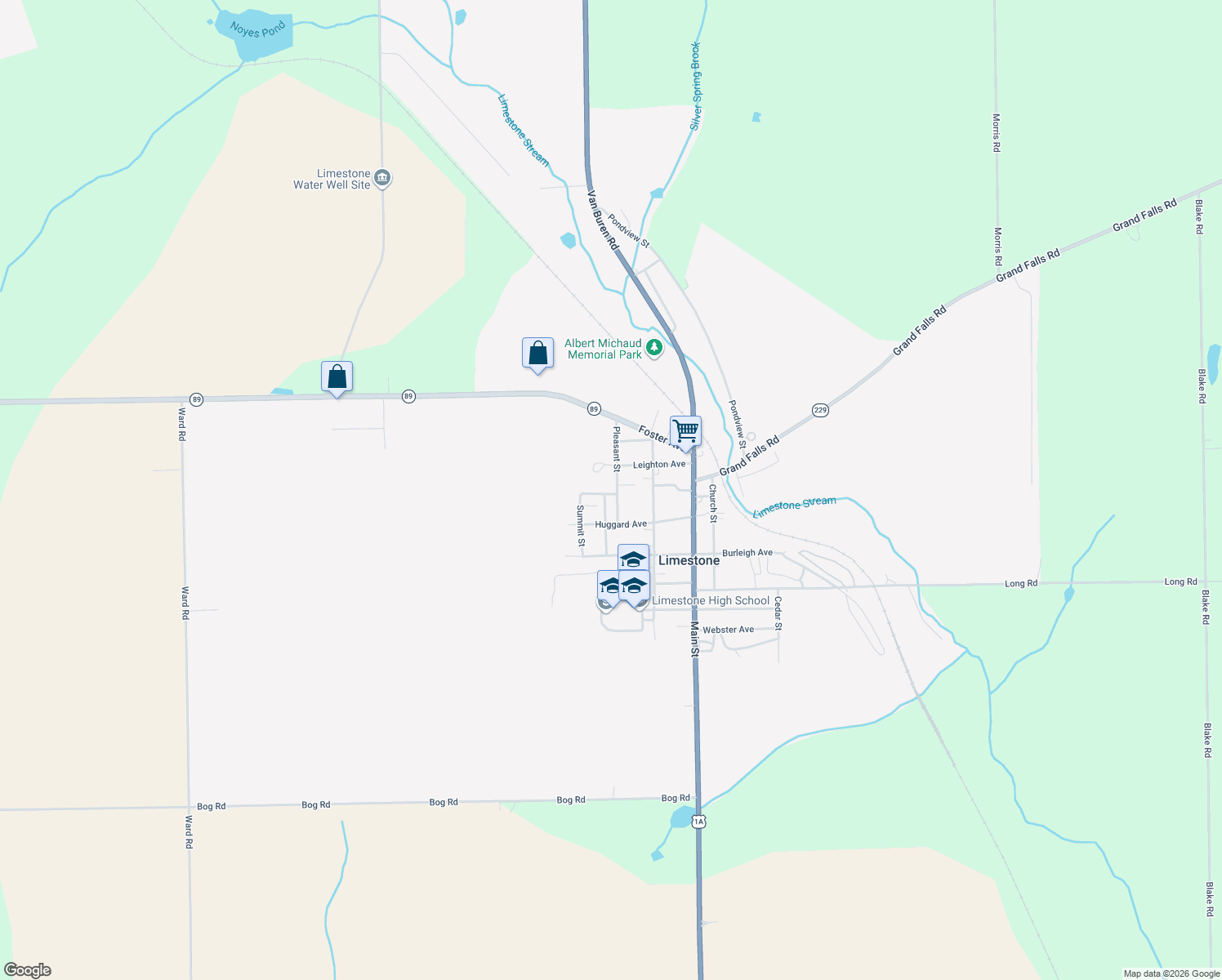 map of restaurants, bars, coffee shops, grocery stores, and more near 37 Pleasant Street in Limestone