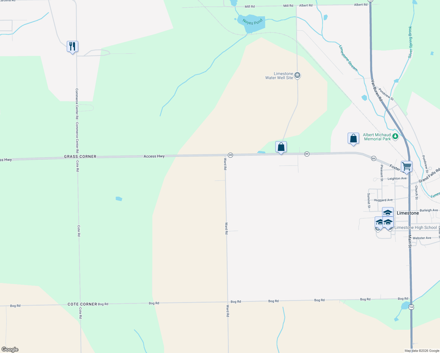 map of restaurants, bars, coffee shops, grocery stores, and more near 37 Ward Road in Limestone