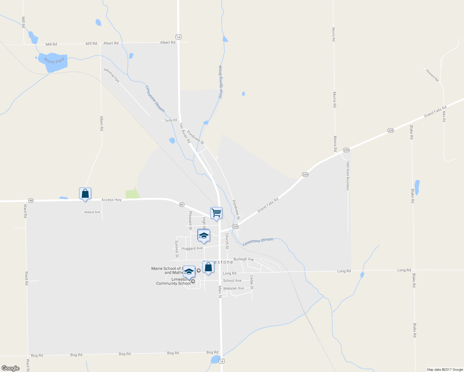 map of restaurants, bars, coffee shops, grocery stores, and more near 53 Pondview Street in Limestone