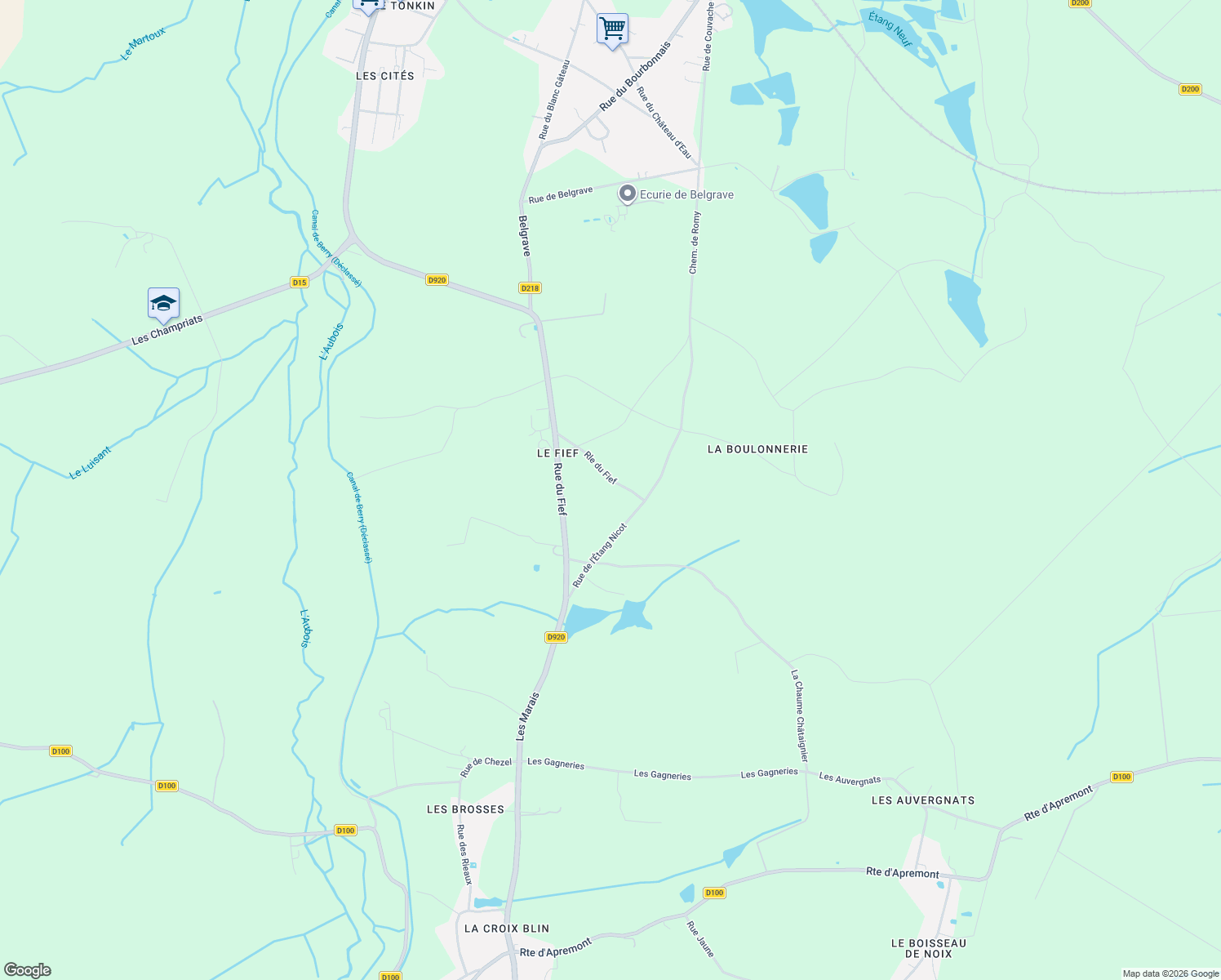 map of restaurants, bars, coffee shops, grocery stores, and more near in Cuffy