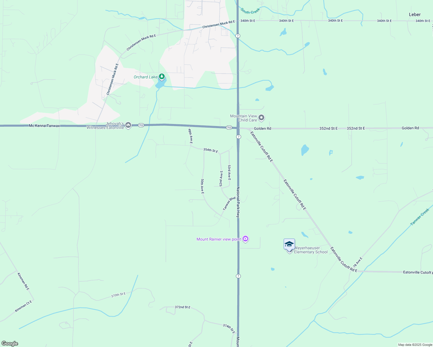 map of restaurants, bars, coffee shops, grocery stores, and more near 35710 52nd Ave E in Eatonville