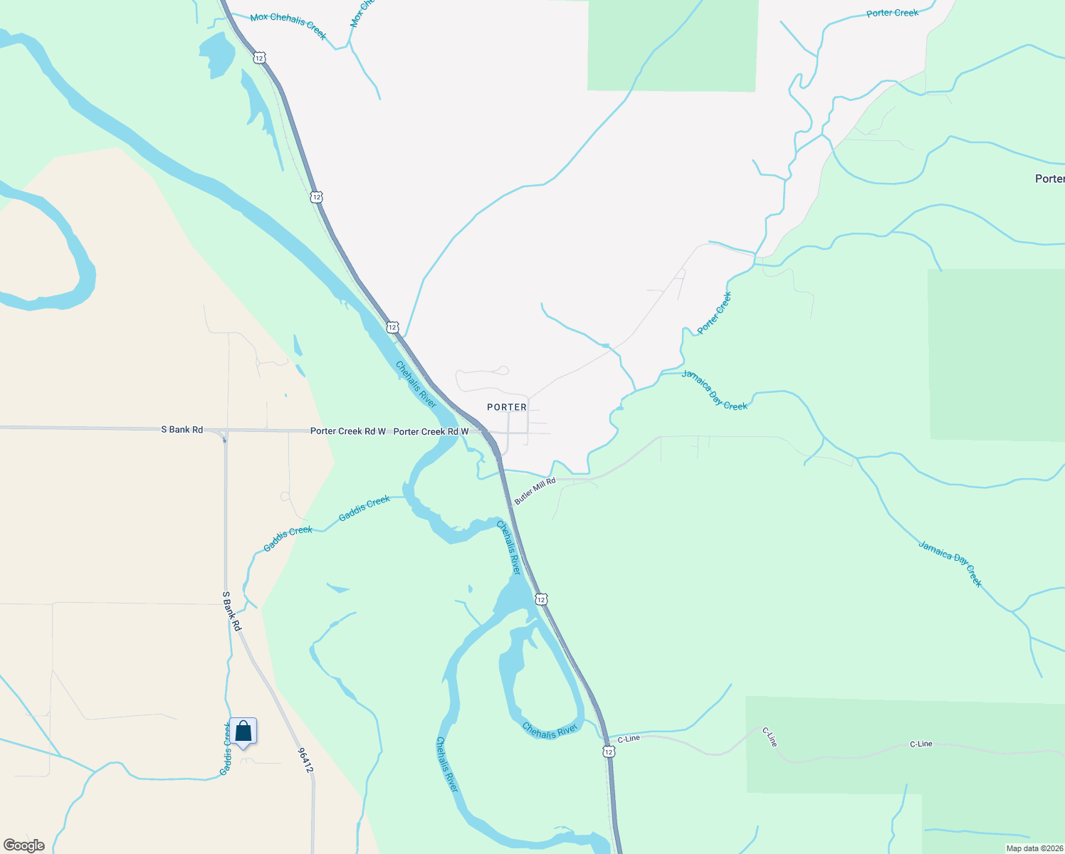 map of restaurants, bars, coffee shops, grocery stores, and more near 24 Porter Creek Road in Elma