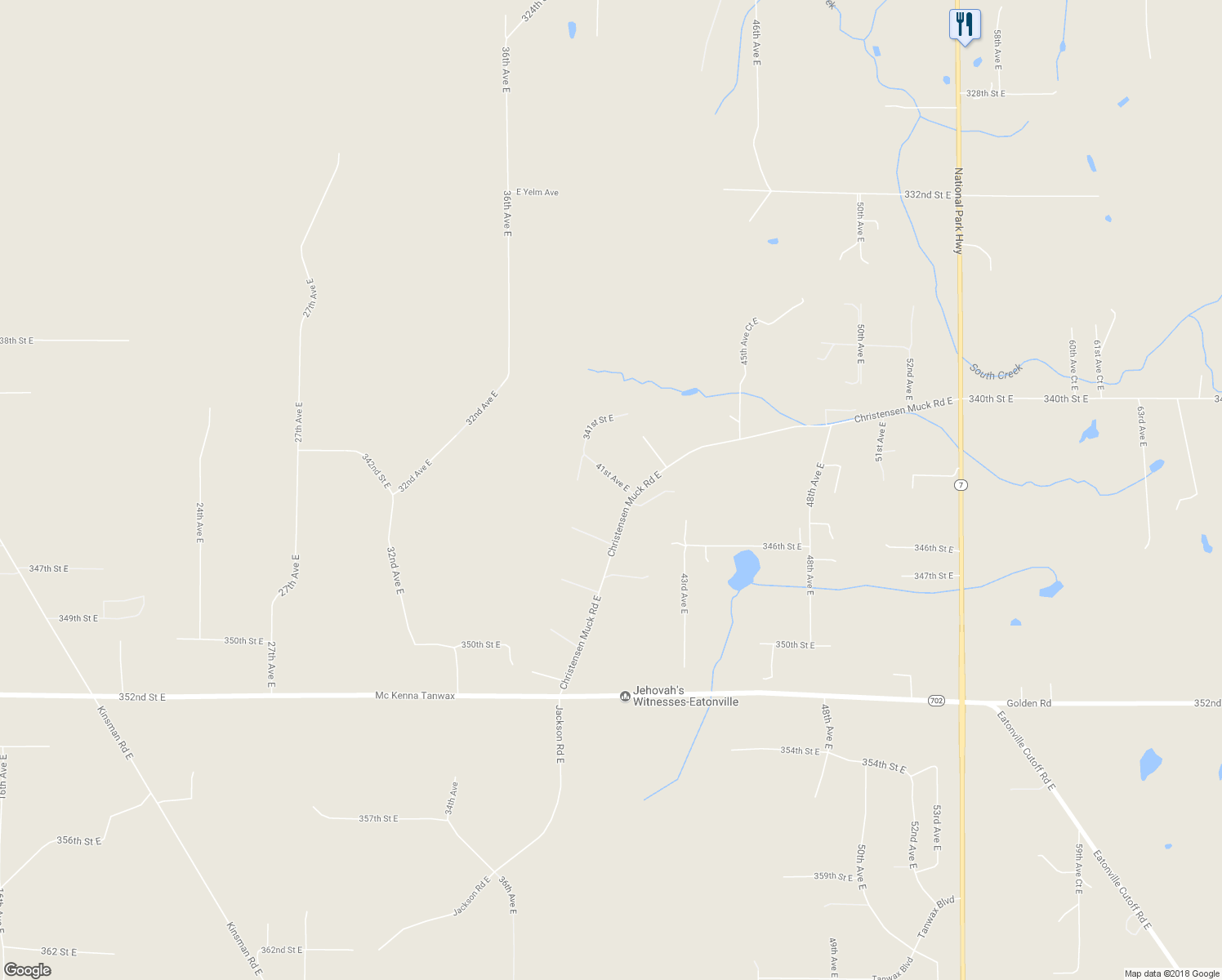 map of restaurants, bars, coffee shops, grocery stores, and more near 34418 41st Avenue East in Eatonville