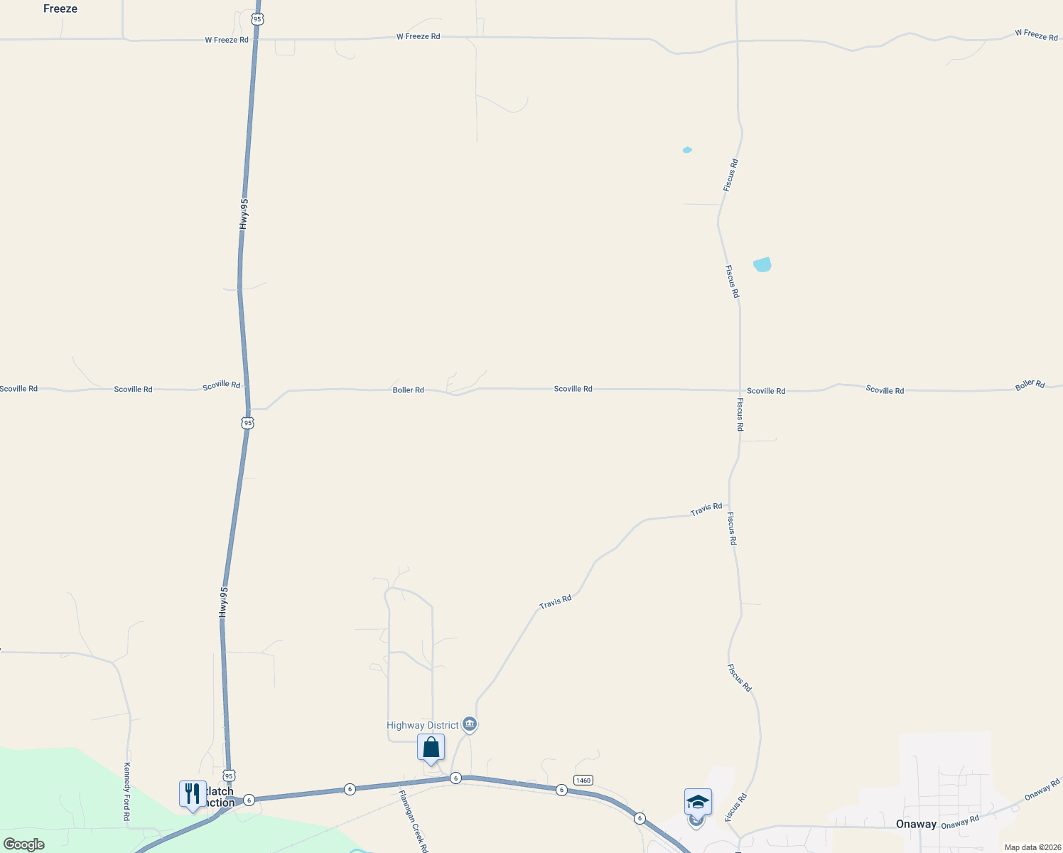 map of restaurants, bars, coffee shops, grocery stores, and more near in Potlatch