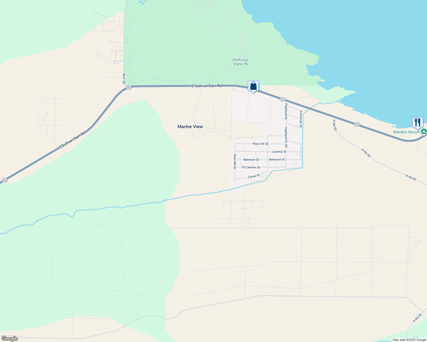 map of restaurants, bars, coffee shops, grocery stores, and more near 7037 Washington 262 in Othello