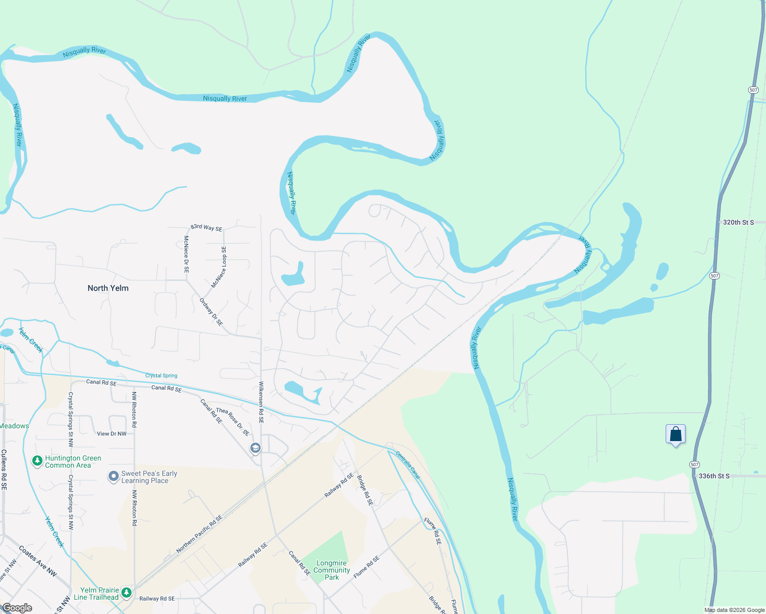 map of restaurants, bars, coffee shops, grocery stores, and more near 8640 Cascara Court Southeast in Yelm