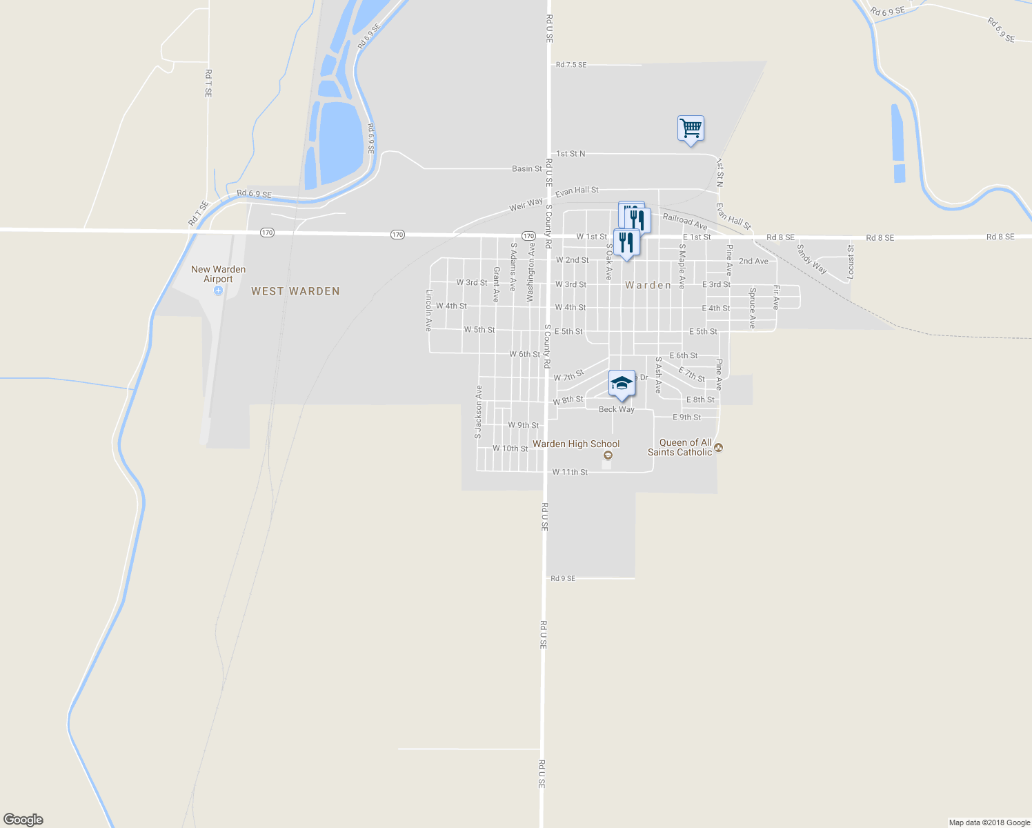 map of restaurants, bars, coffee shops, grocery stores, and more near 808 South Adams Avenue in Warden