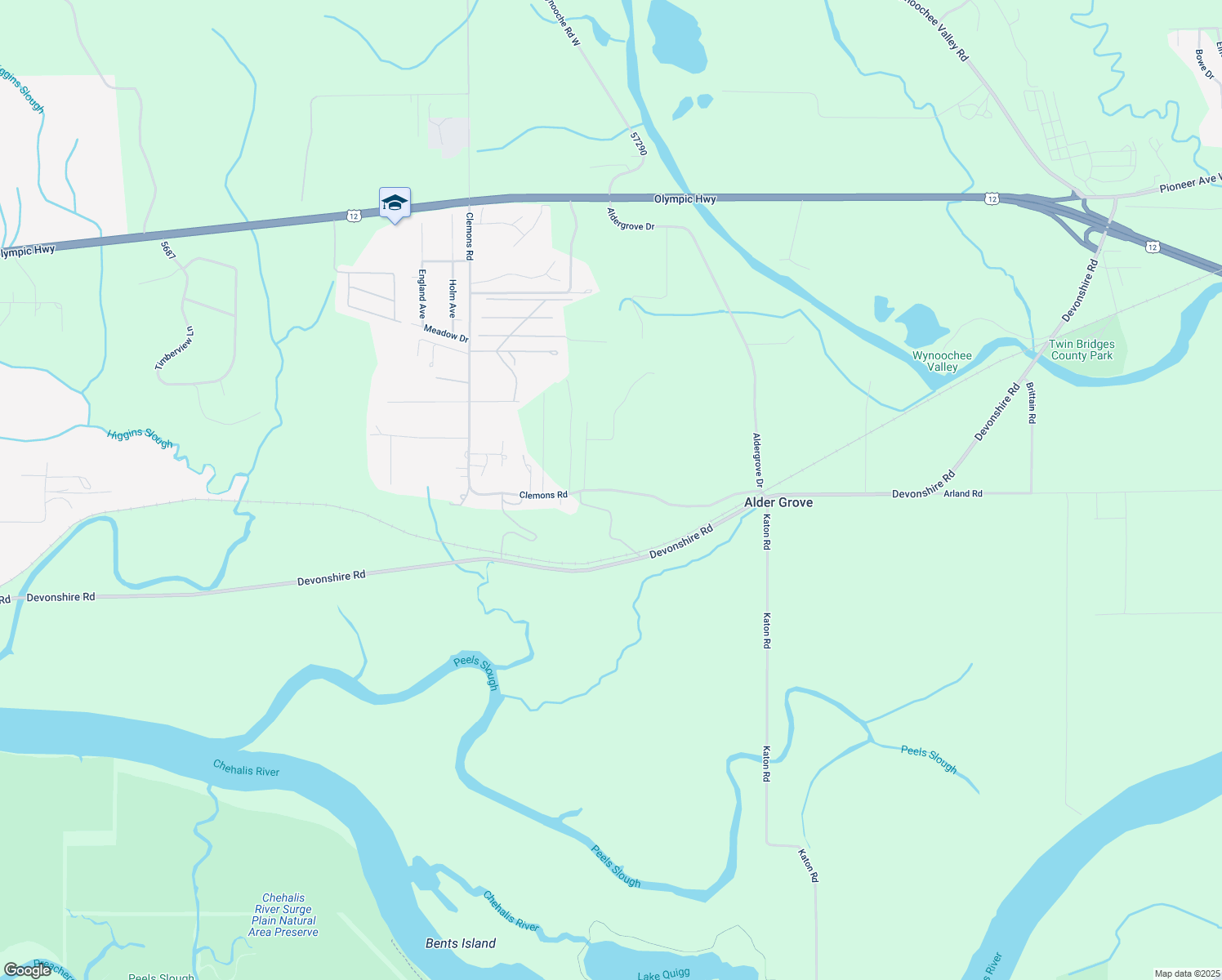 map of restaurants, bars, coffee shops, grocery stores, and more near Clemons Road in Grays Harbor County