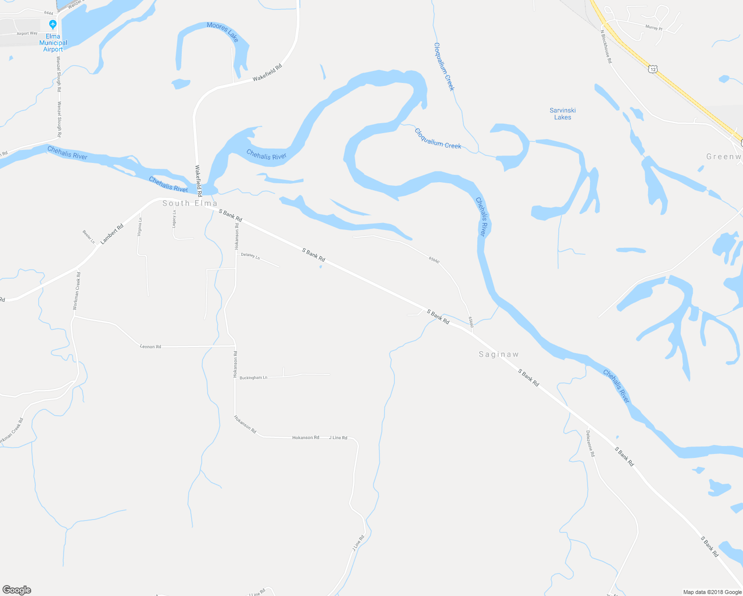 map of restaurants, bars, coffee shops, grocery stores, and more near 128 South Bank Road in Elma