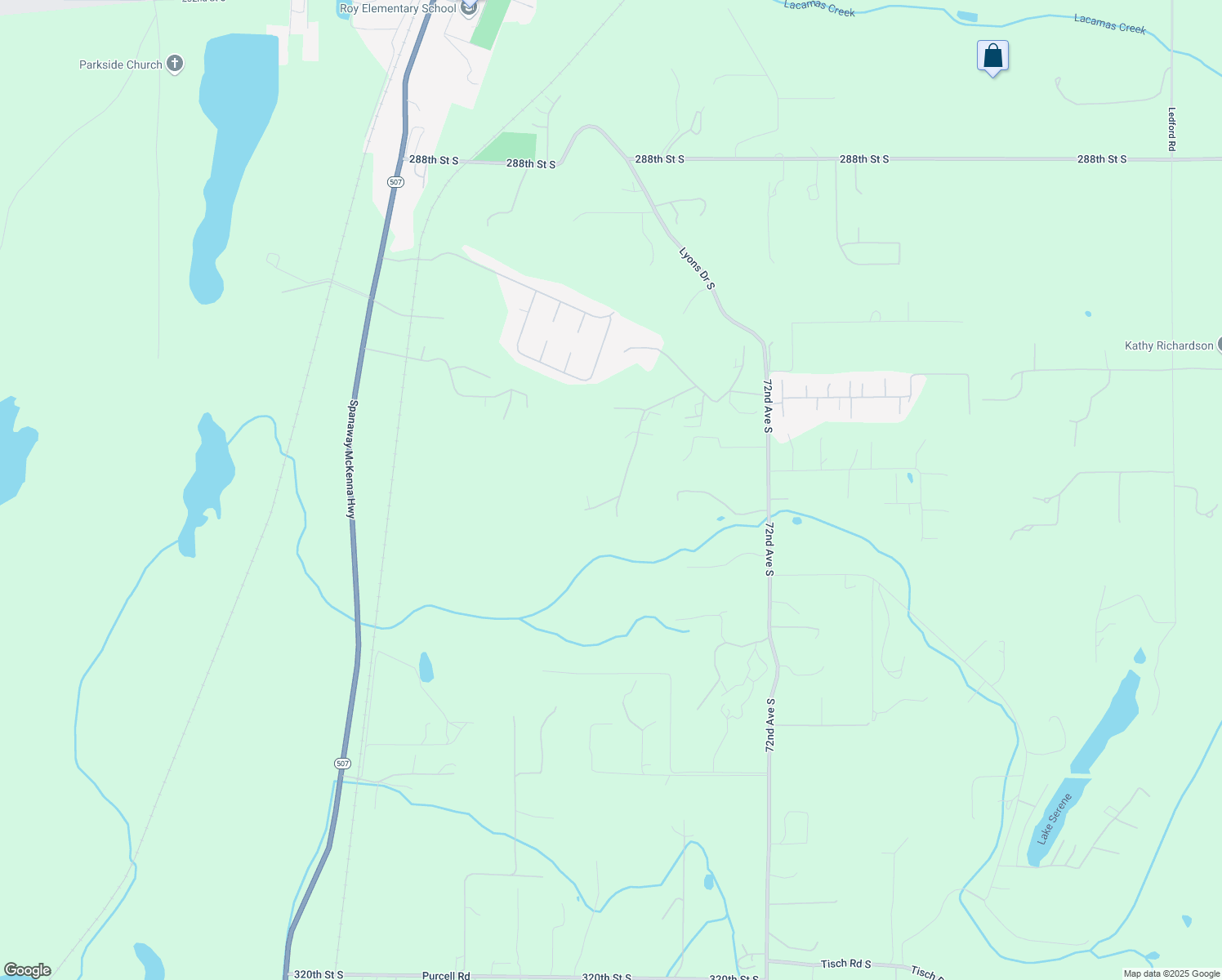 map of restaurants, bars, coffee shops, grocery stores, and more near 7805 300th Street South in Roy