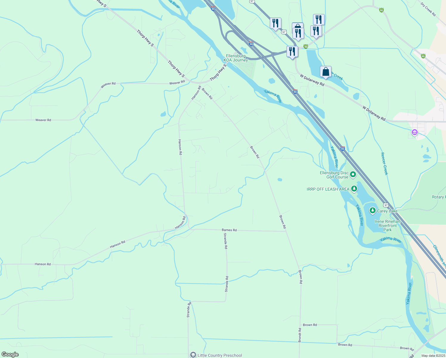 map of restaurants, bars, coffee shops, grocery stores, and more near 155 Chichaqua Dr in Ellensburg