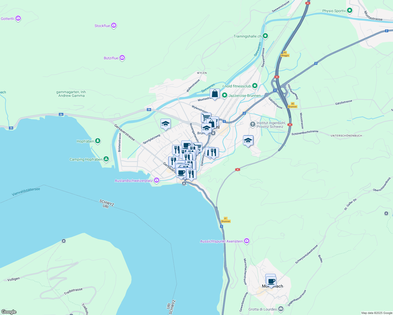 map of restaurants, bars, coffee shops, grocery stores, and more near 36 Bahnhofstrasse in Ingenbohl
