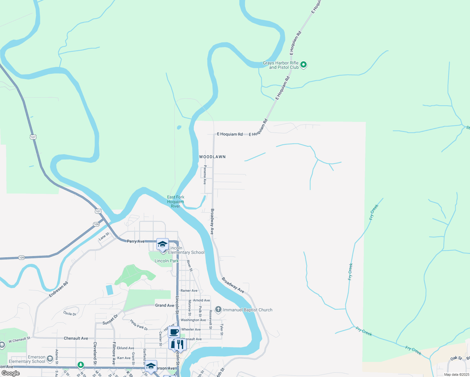 map of restaurants, bars, coffee shops, grocery stores, and more near 1900 Broadway Avenue in Hoquiam