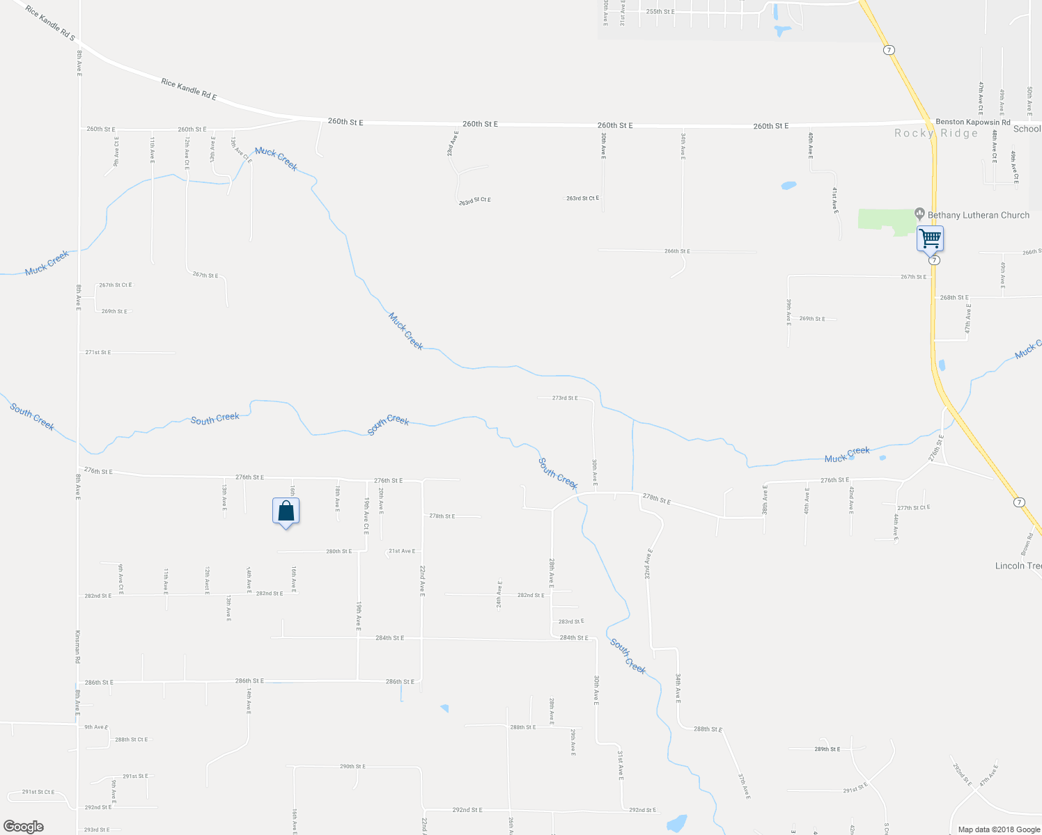 map of restaurants, bars, coffee shops, grocery stores, and more near 2600 273rd Street East in Spanaway