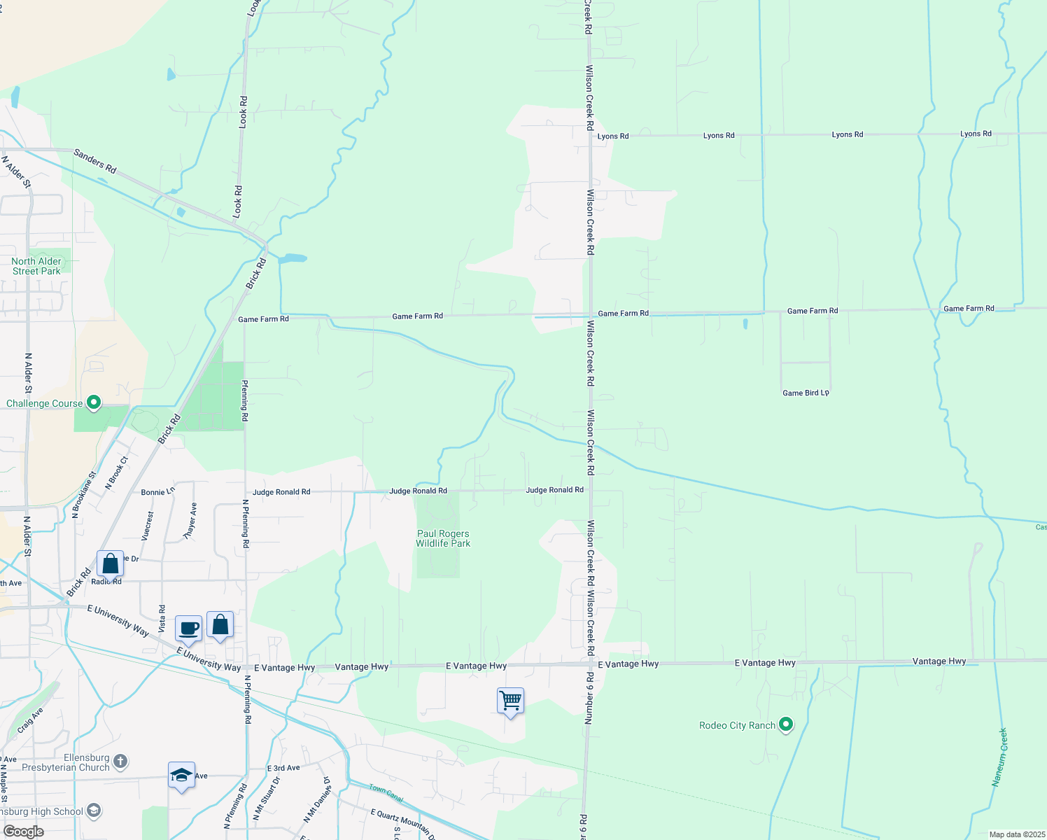 map of restaurants, bars, coffee shops, grocery stores, and more near 290 Cascadia Ln in Ellensburg