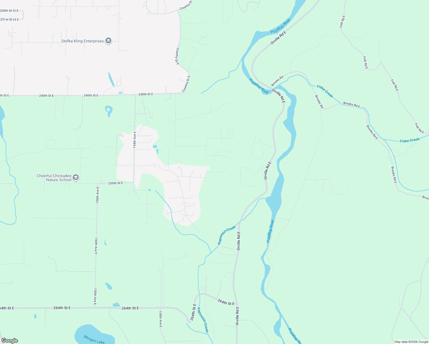 map of restaurants, bars, coffee shops, grocery stores, and more near 16319 249th Street East in Graham