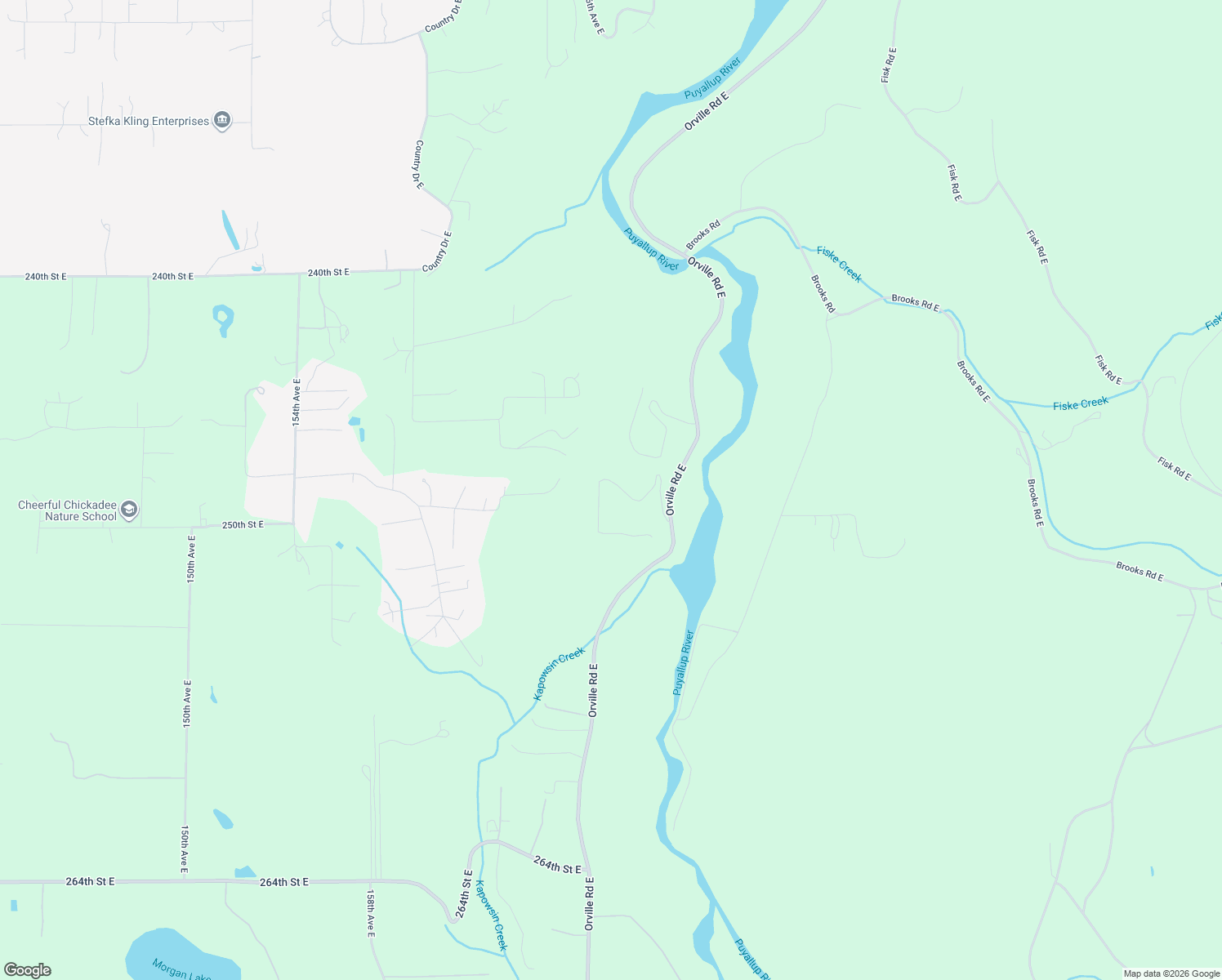 map of restaurants, bars, coffee shops, grocery stores, and more near 16703 249th Street East in Orting