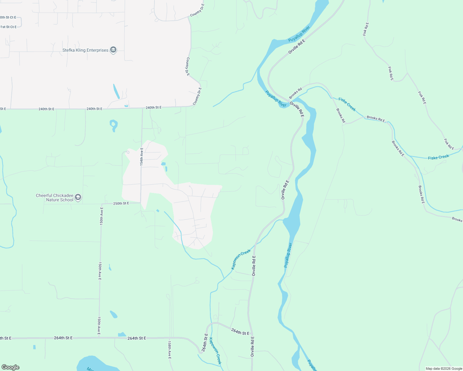 map of restaurants, bars, coffee shops, grocery stores, and more near 16319 249th Street East in Graham