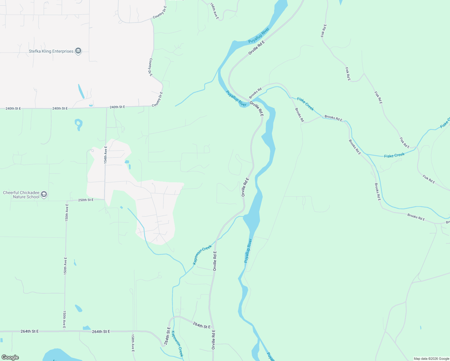 map of restaurants, bars, coffee shops, grocery stores, and more near 16703 249th Street East in Orting