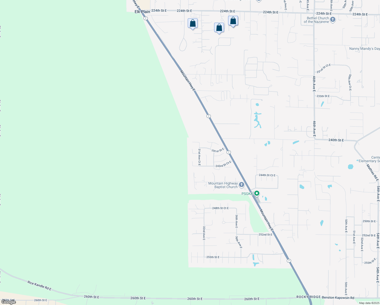 map of restaurants, bars, coffee shops, grocery stores, and more near 24118 30th Avenue Court East in Spanaway