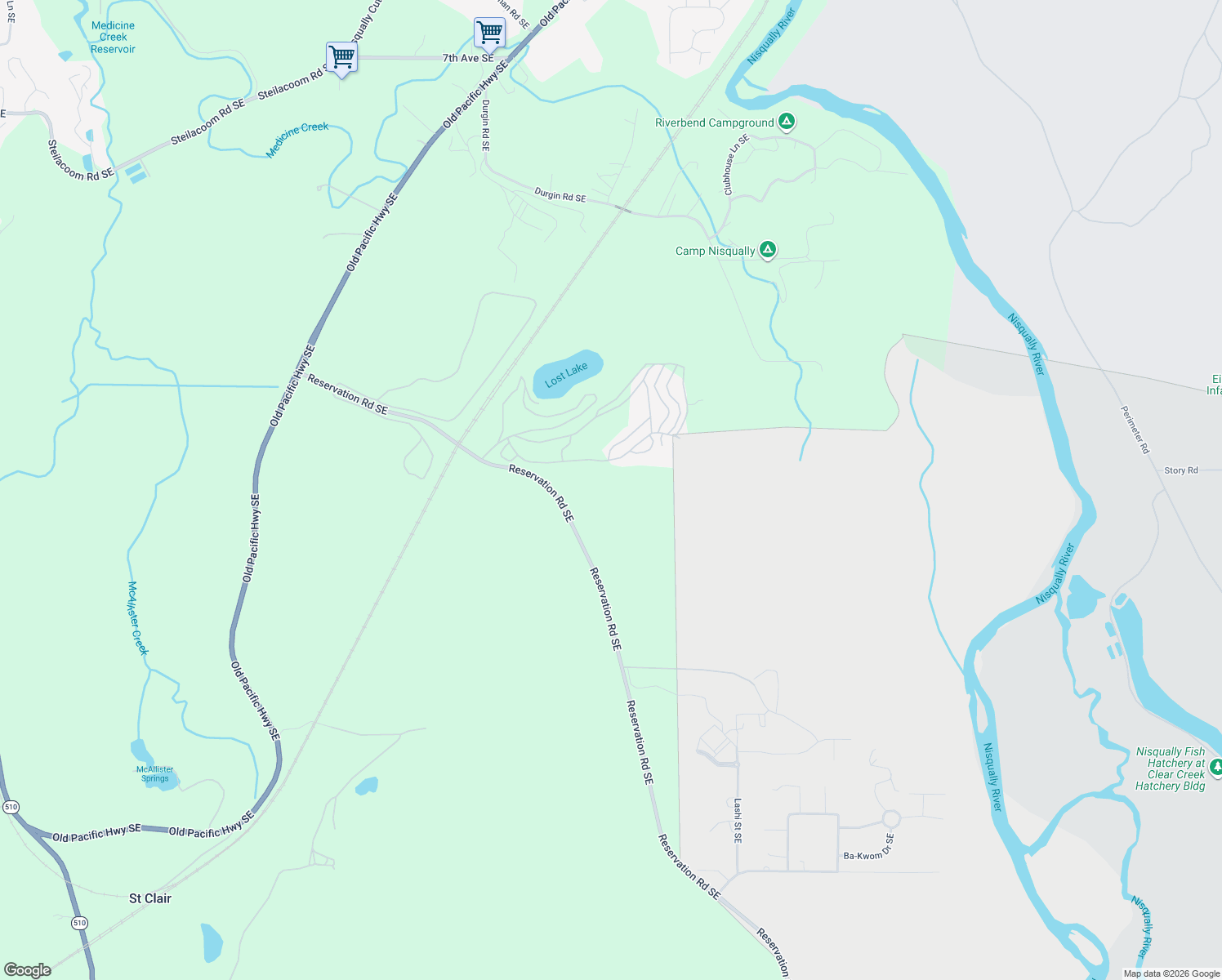 map of restaurants, bars, coffee shops, grocery stores, and more near 1624 Reservation Road Southeast in Olympia