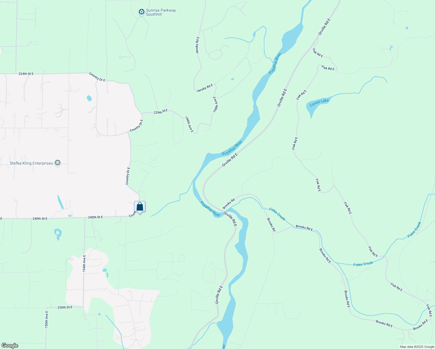 map of restaurants, bars, coffee shops, grocery stores, and more near 23519 Orville Road East in Orting