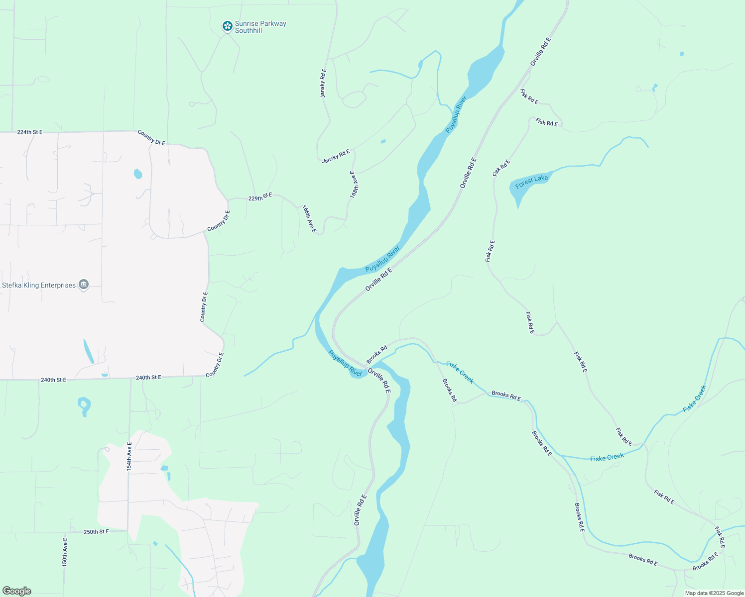 map of restaurants, bars, coffee shops, grocery stores, and more near 23519 Orville Road East in Orting
