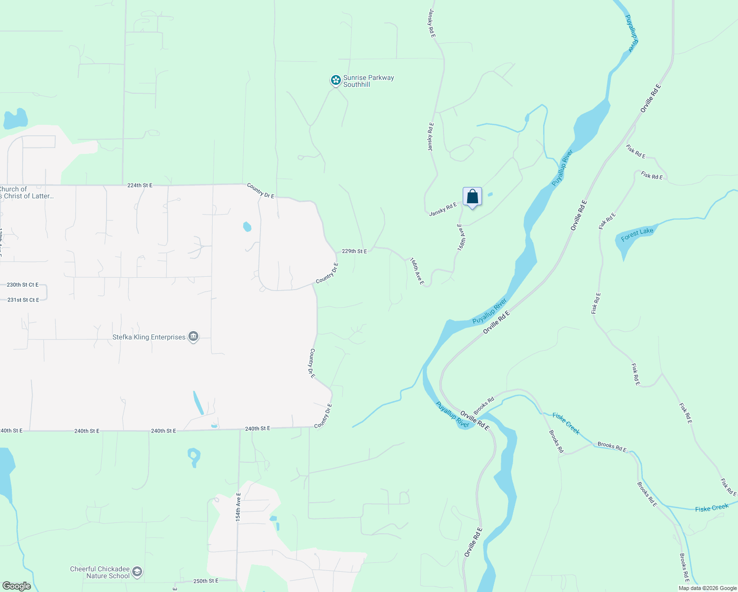 map of restaurants, bars, coffee shops, grocery stores, and more near 16217 232nd Street Court East in Graham