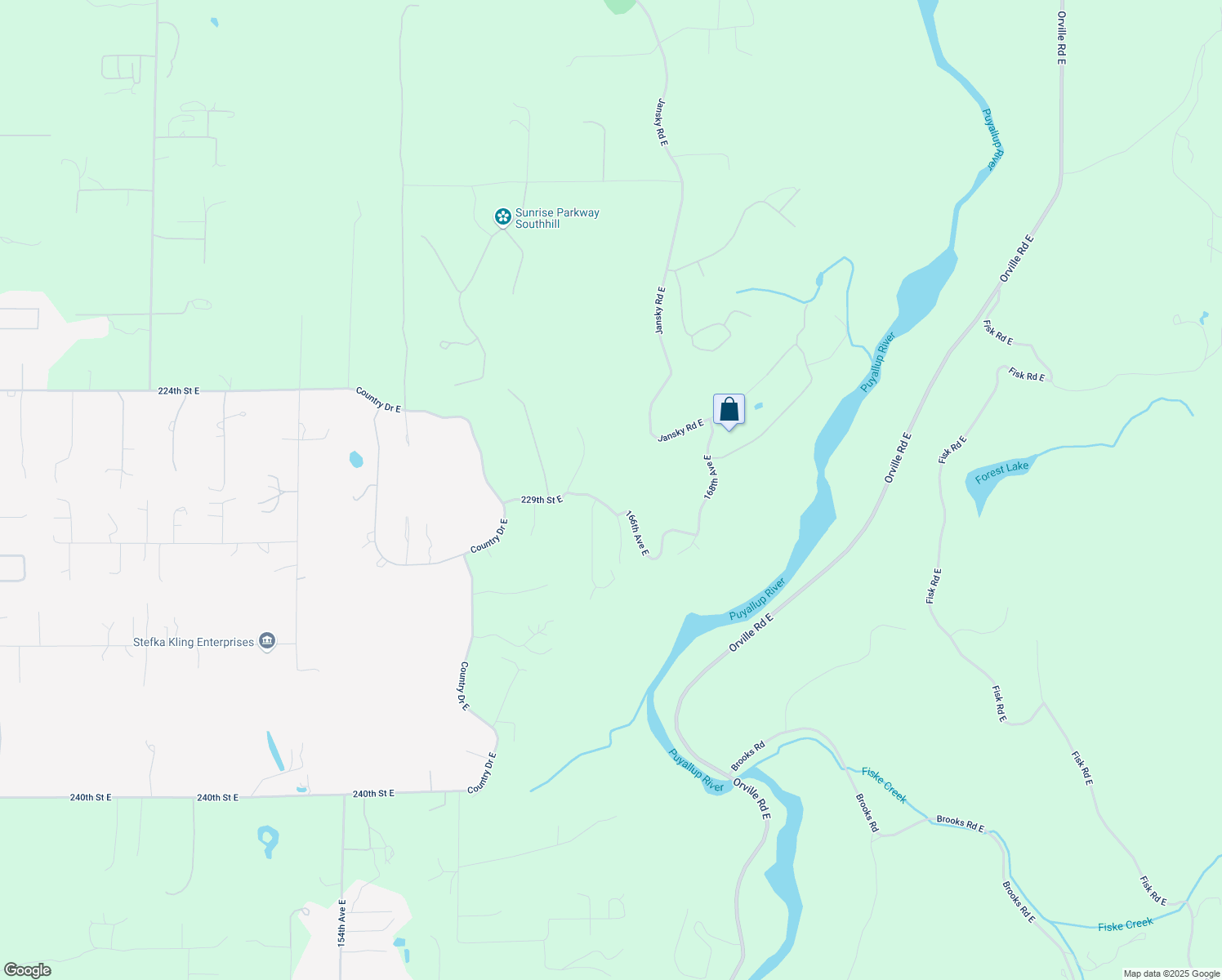 map of restaurants, bars, coffee shops, grocery stores, and more near 16407 229th Street East in Graham