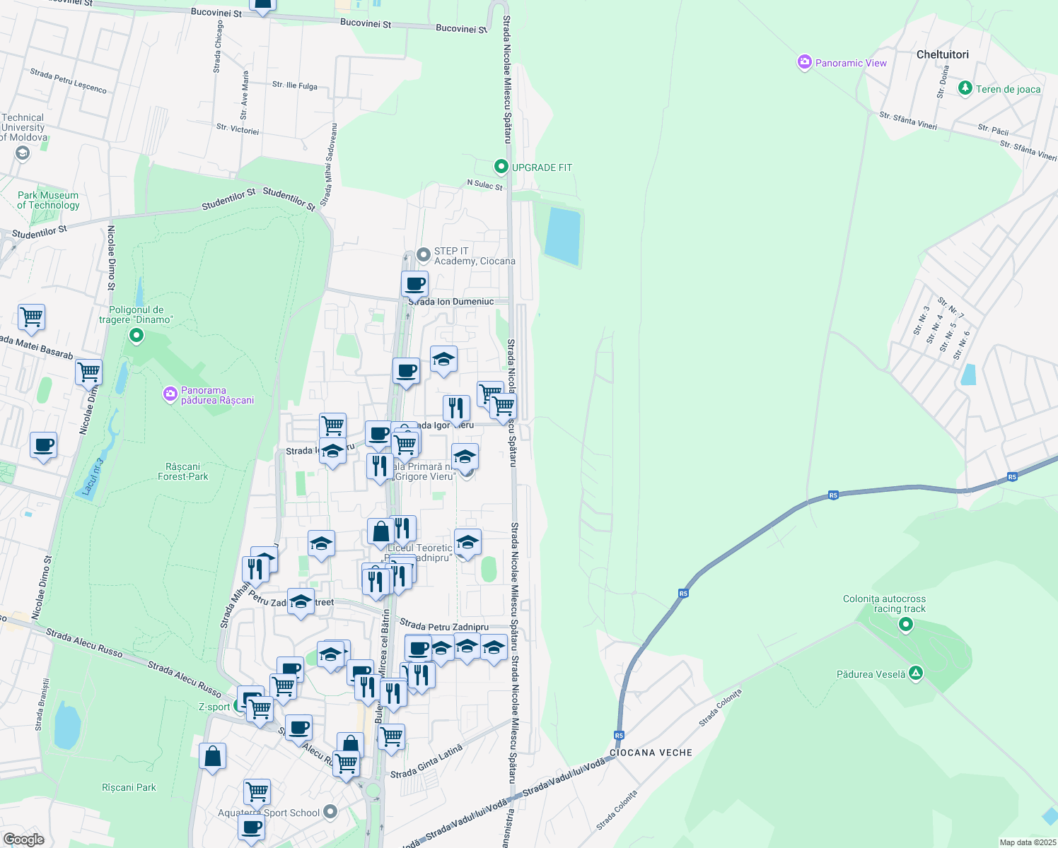 map of restaurants, bars, coffee shops, grocery stores, and more near Strada Igor Vieru in Chişinău