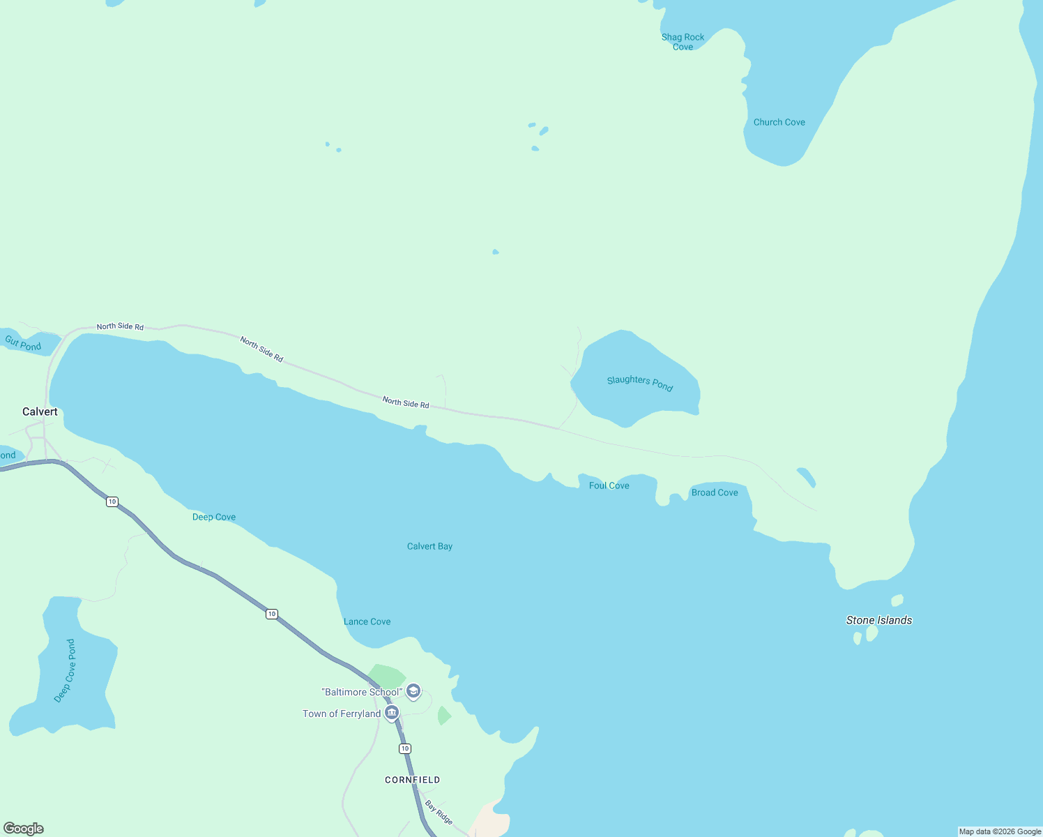 map of restaurants, bars, coffee shops, grocery stores, and more near North Side Road in Calvert