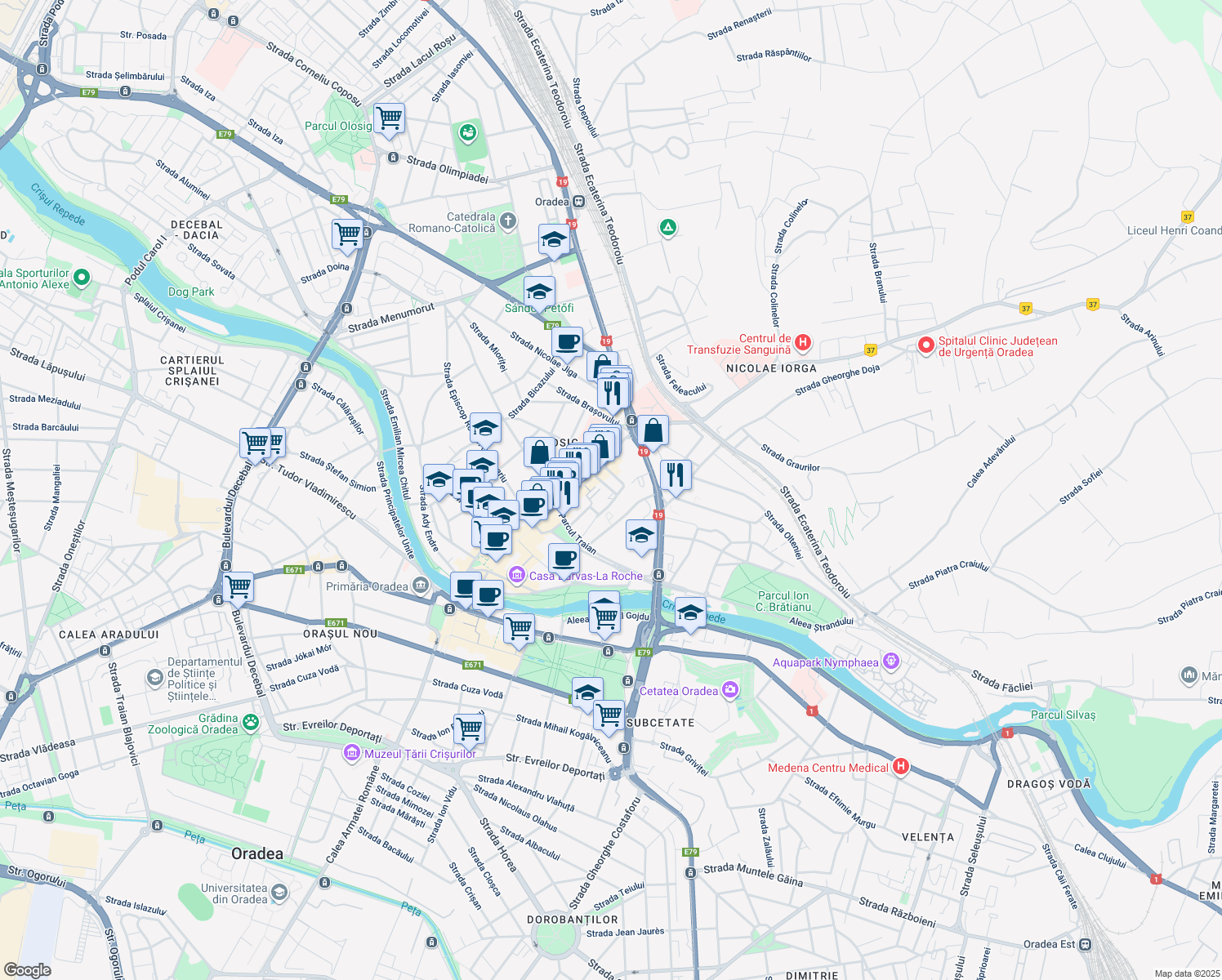 map of restaurants, bars, coffee shops, grocery stores, and more near 8 Strada Gheorghe Dima in Oradea